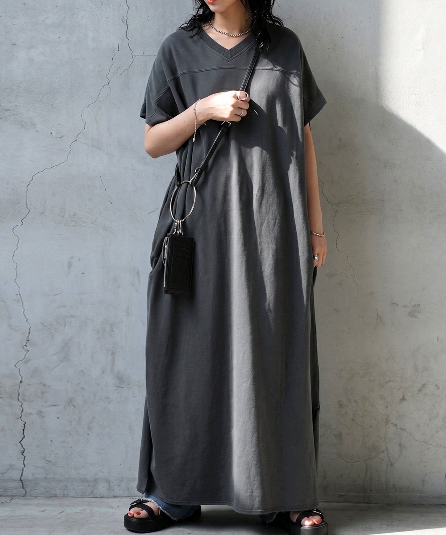 French Sleeve Pigment Dyed 100% Cotton Dress Ladies
