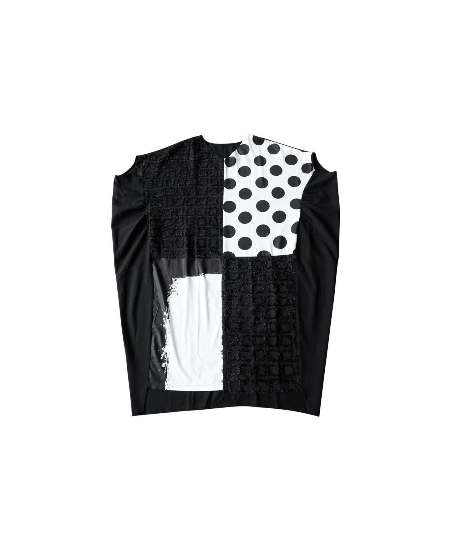Mixed-Material, Polka Dot Pattern, Color-Blocked Dolman Dress Ladies