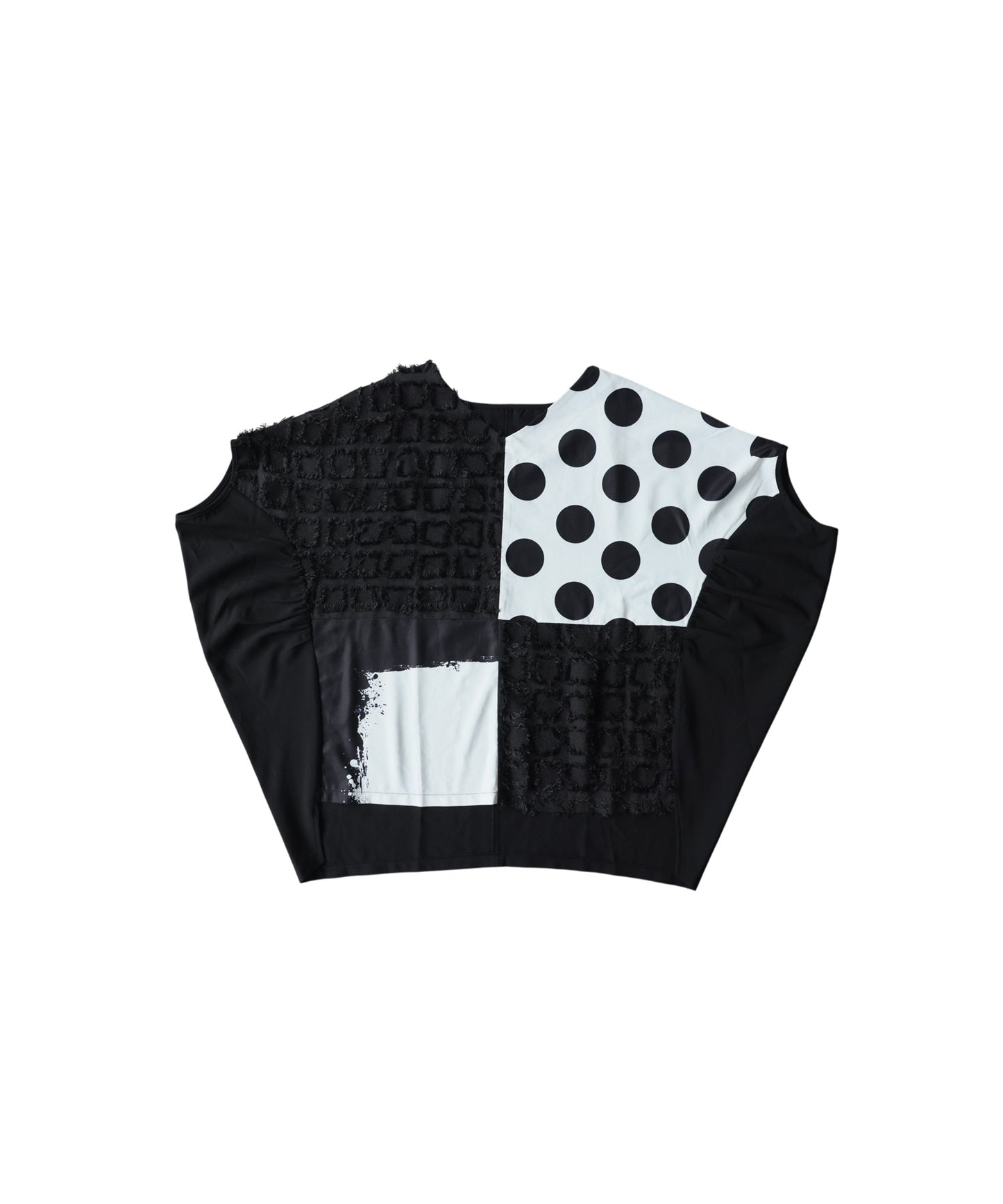 Polka Dot Pattern Mixed Material Dolman Top Ladies