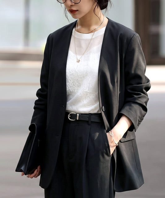 Namakemono Cool-Touch, Stretch, Collarless Suit Jacket Ladies