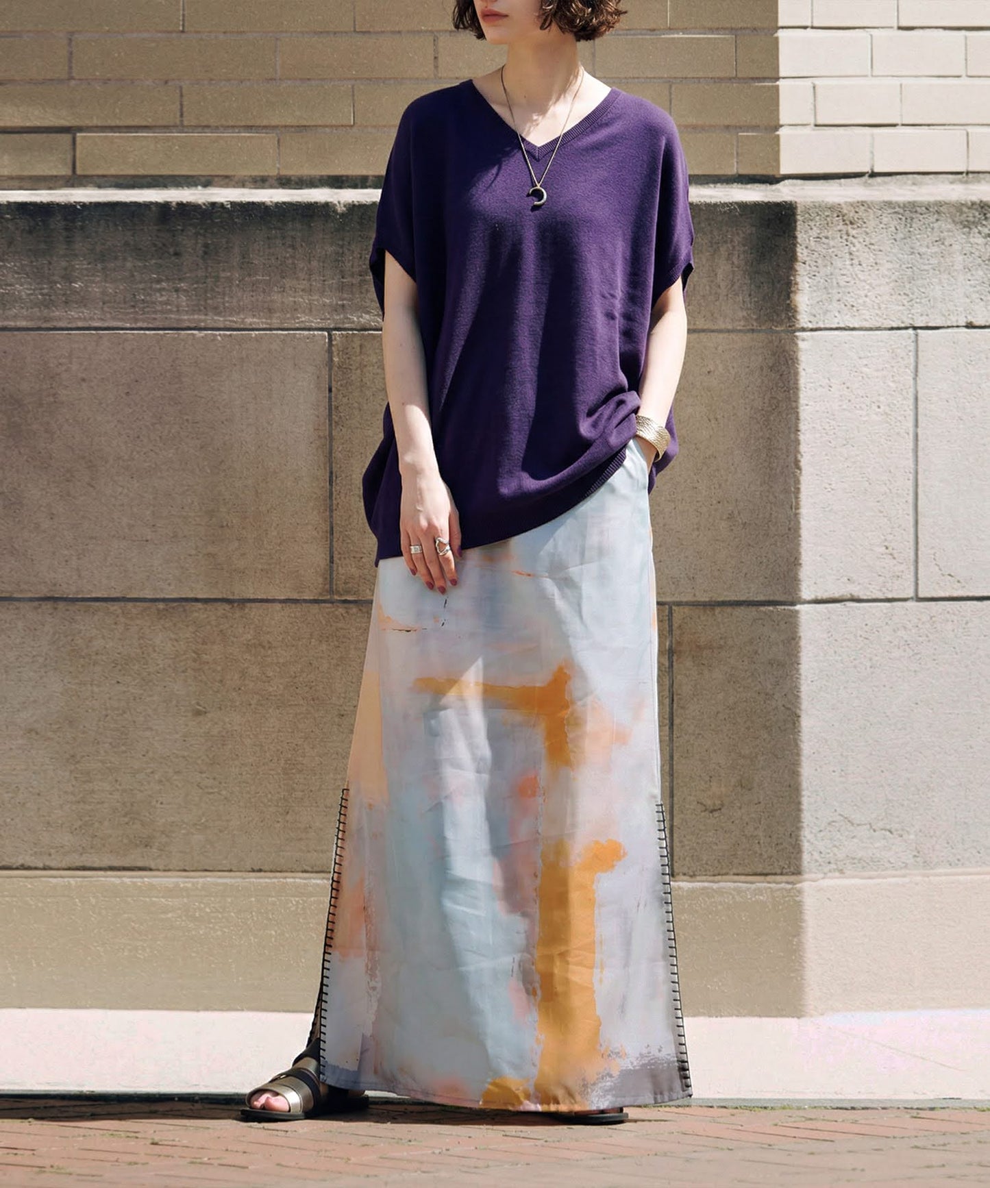 Side-Stitched Long Skirt Ladies