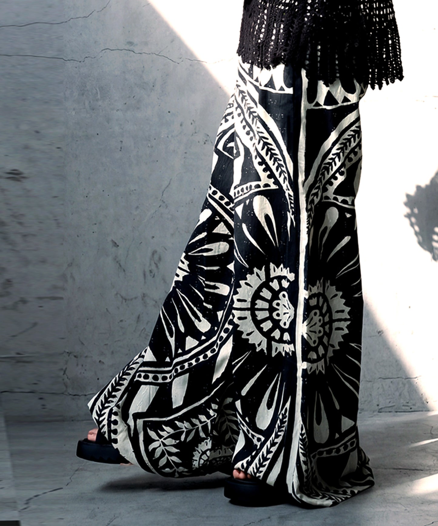 NUUUII 100% Cotton Ethnic Pattern Geometric Dobby Weave Wide Pants Ladies
