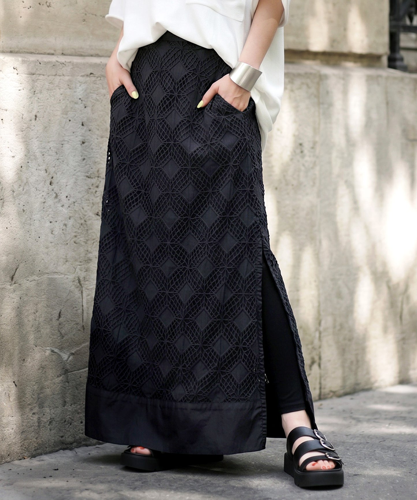 NUUUII 100% Cotton Lace Long Skirt Ladies