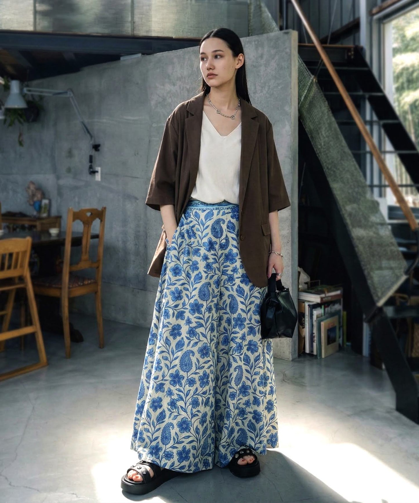 Floral Print Wide-Leg Long Pants Ladies