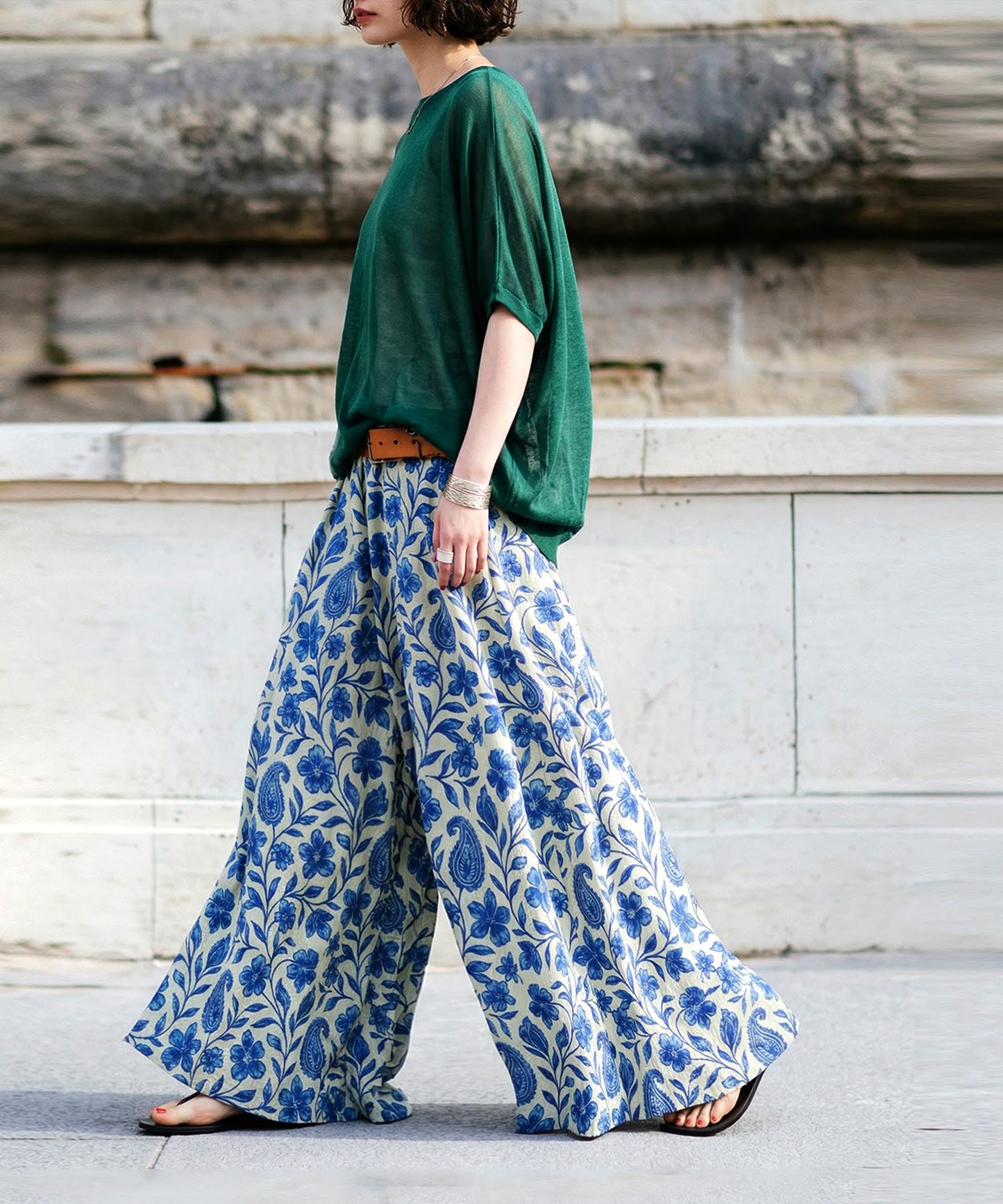 Floral Print Wide-Leg Long Pants Ladies