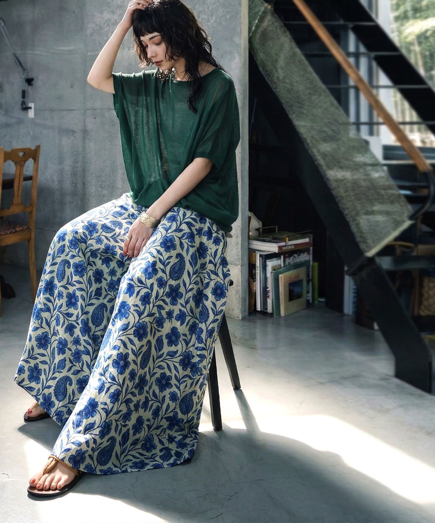 Floral Print Wide-Leg Long Pants Ladies