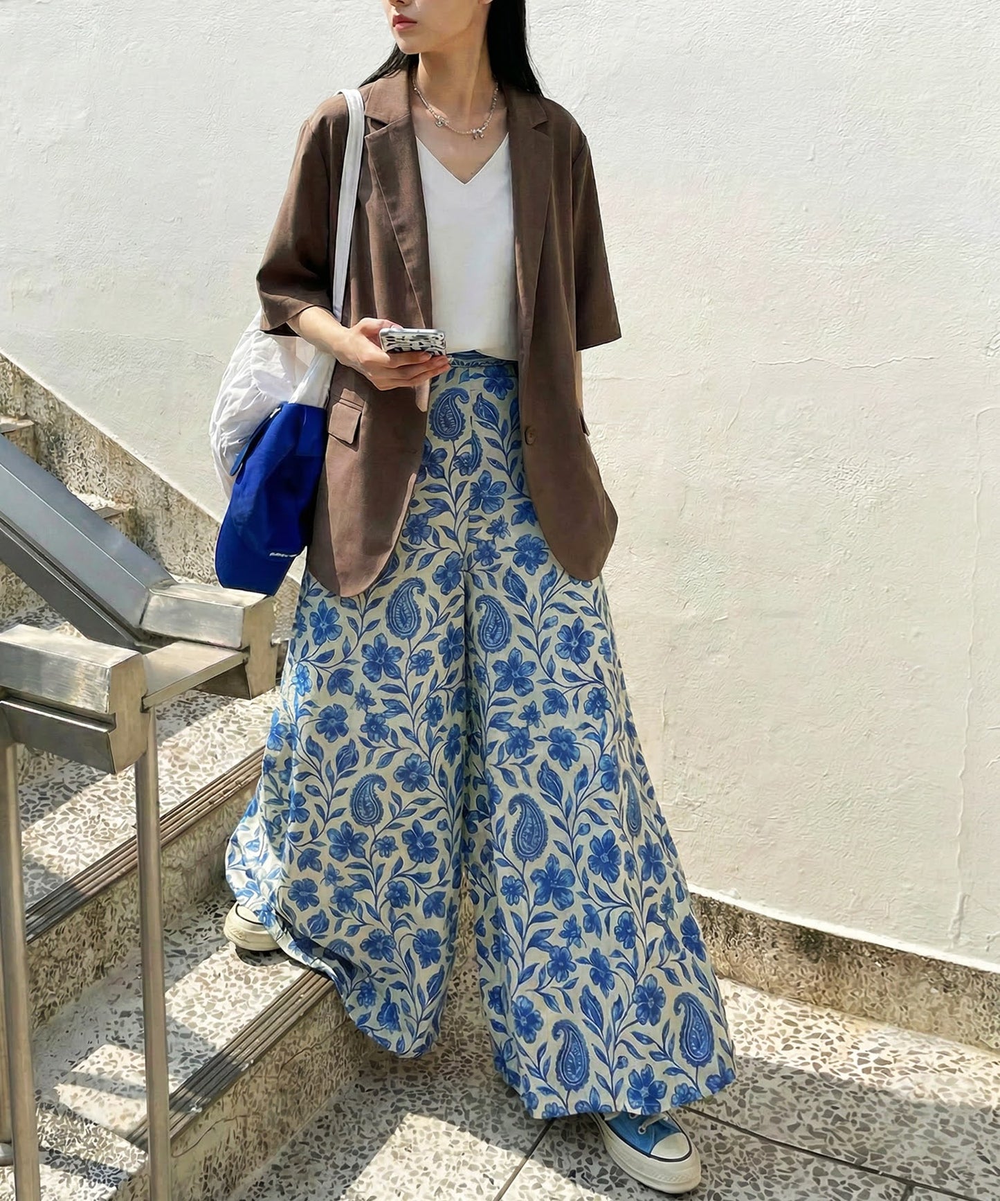 Floral Print Wide-Leg Long Pants Ladies