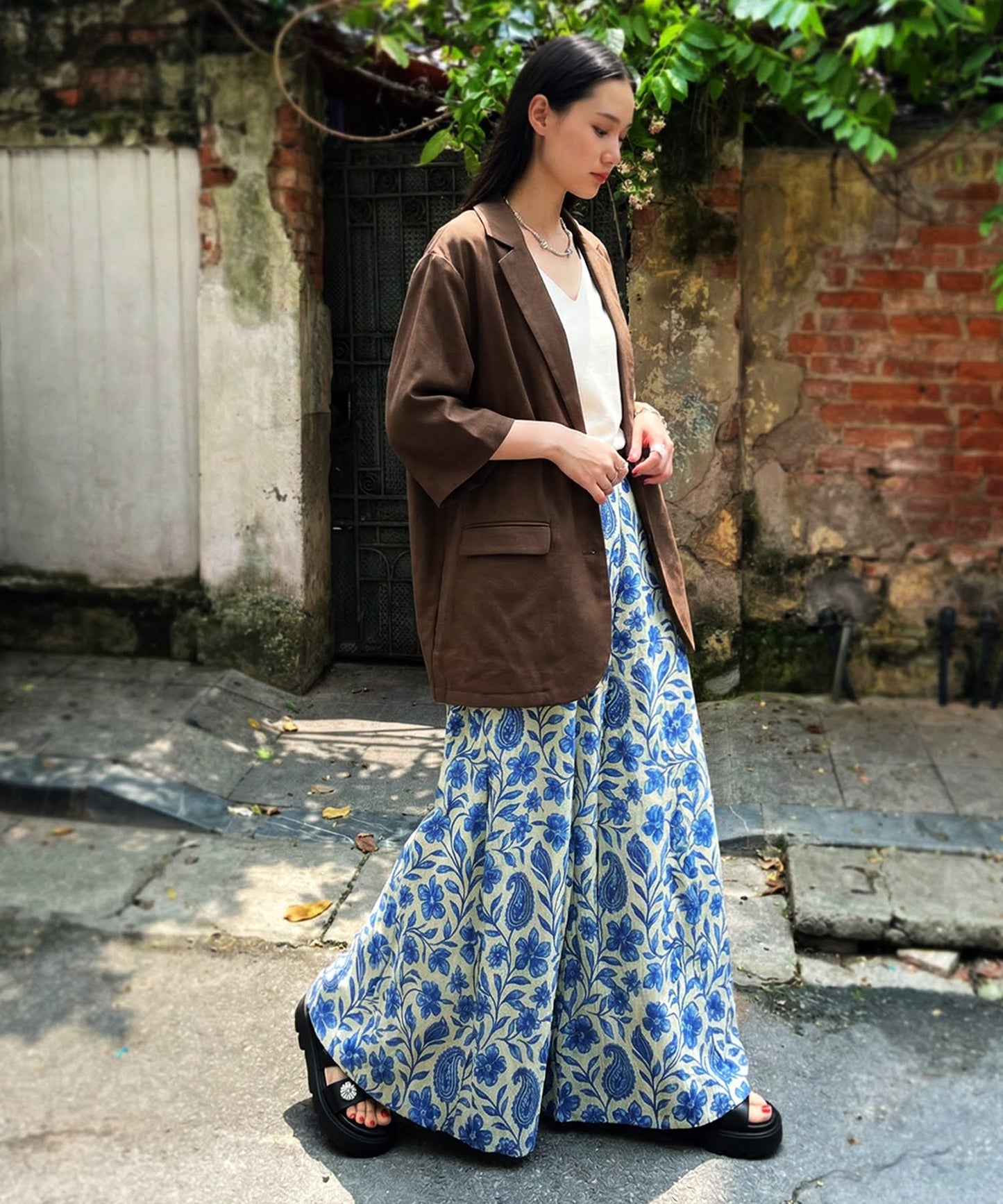 Floral Print Wide-Leg Long Pants Ladies