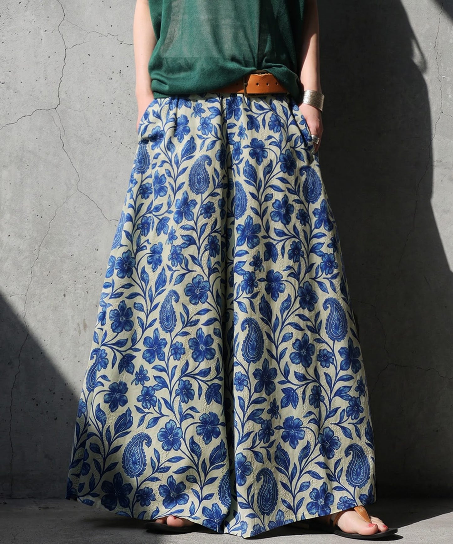 Floral Print Wide-Leg Long Pants Ladies
