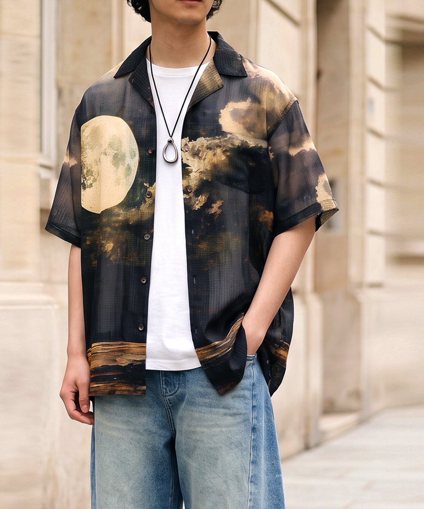NUUIII Moon Print Art Pattern Shirt Men's