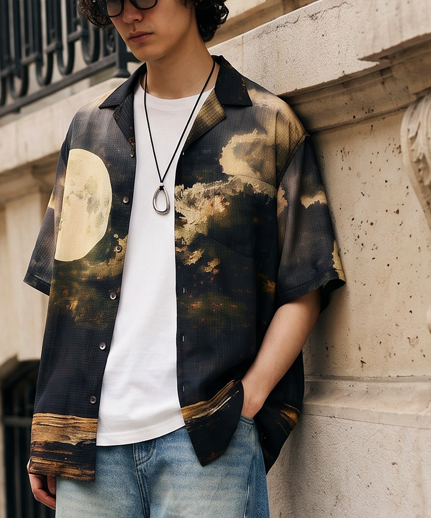 NUUIII Moon Print Art Pattern Shirt Men's