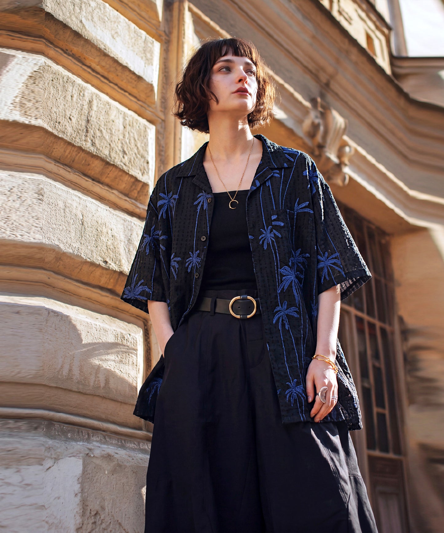 NUUUII 100% Cotton Dobby Weave Shirt With Palm Tree Embroidery Ladies