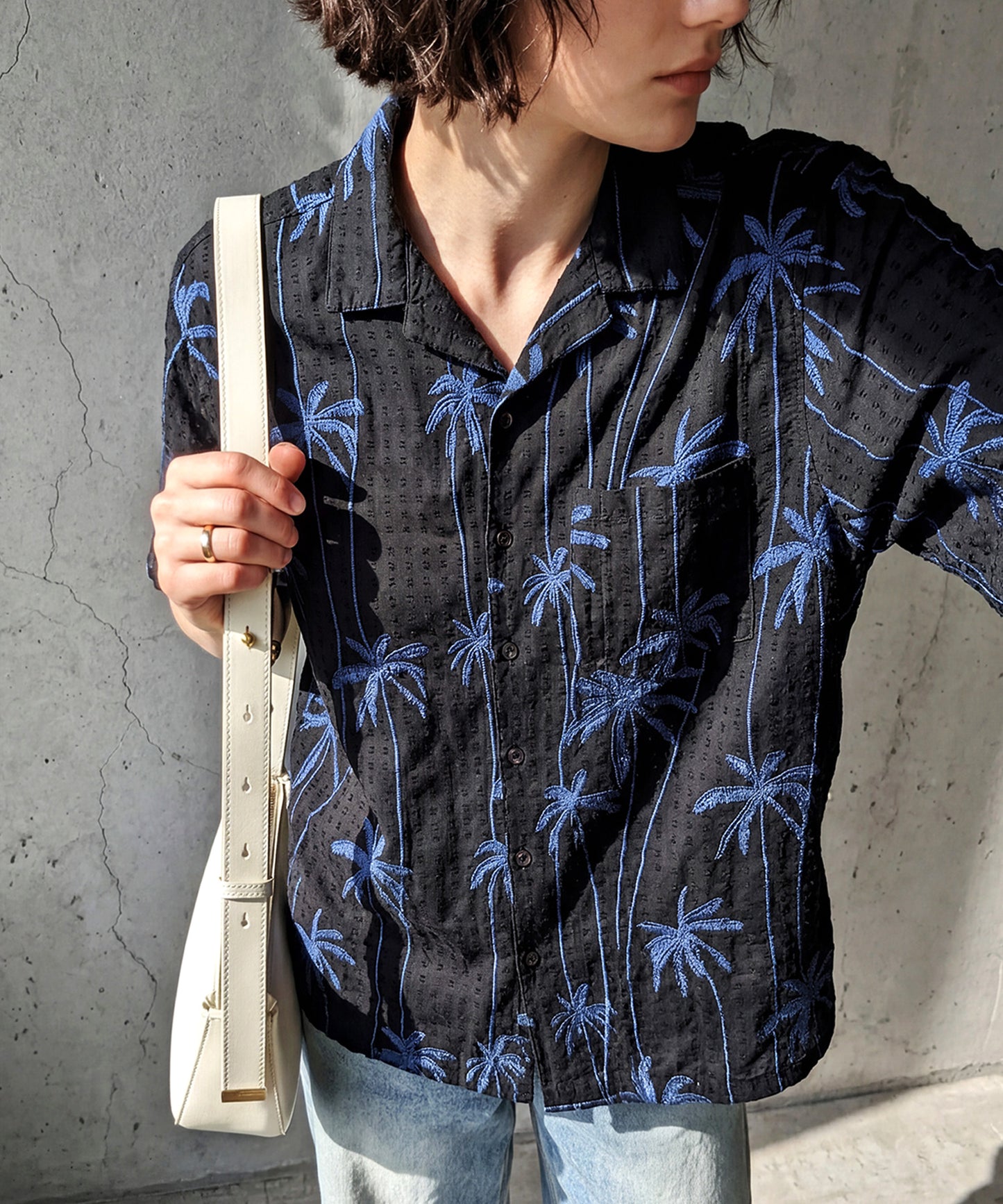 NUUUII 100% Cotton Dobby Weave Shirt With Palm Tree Embroidery Ladies