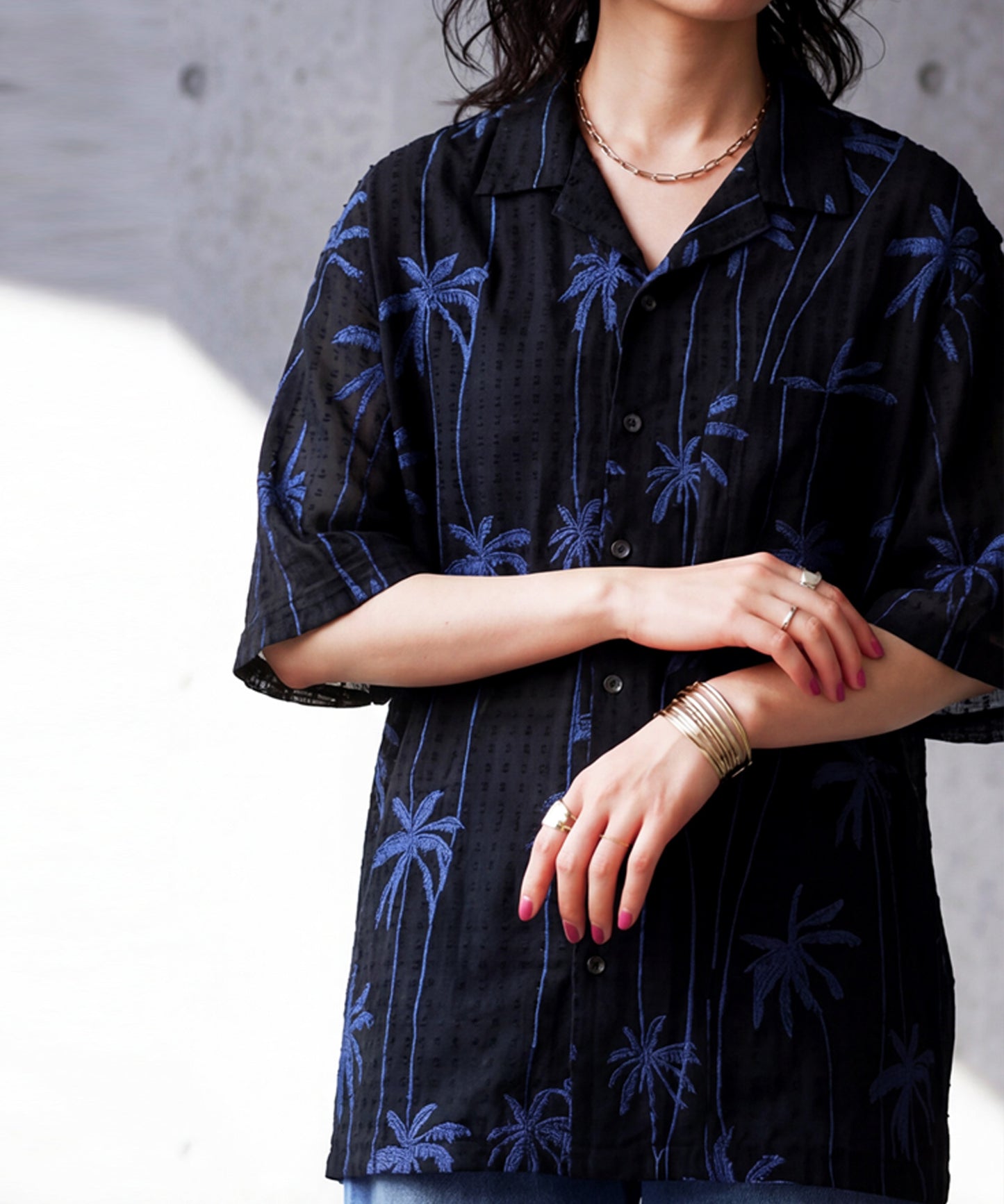 NUUUII 100% Cotton Dobby Weave Shirt With Palm Tree Embroidery Ladies