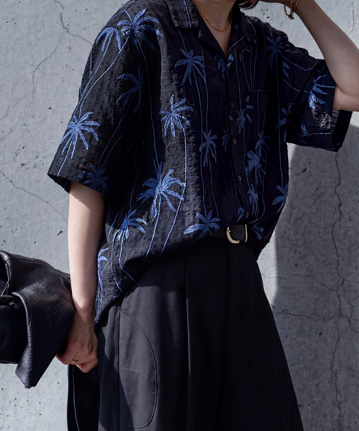 NUUUII 100% Cotton Dobby Weave Shirt With Palm Tree Embroidery Ladies