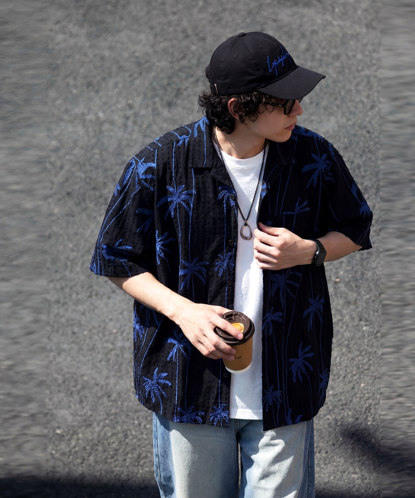 NUUUII 100% Cotton Dobby Weave Shirt With Palm Tree Embroidery Men’s