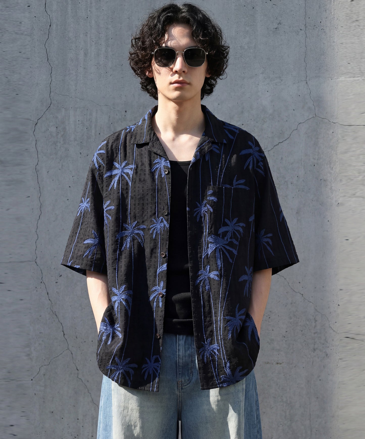 NUUUII 100% Cotton Dobby Weave Shirt With Palm Tree Embroidery Men’s