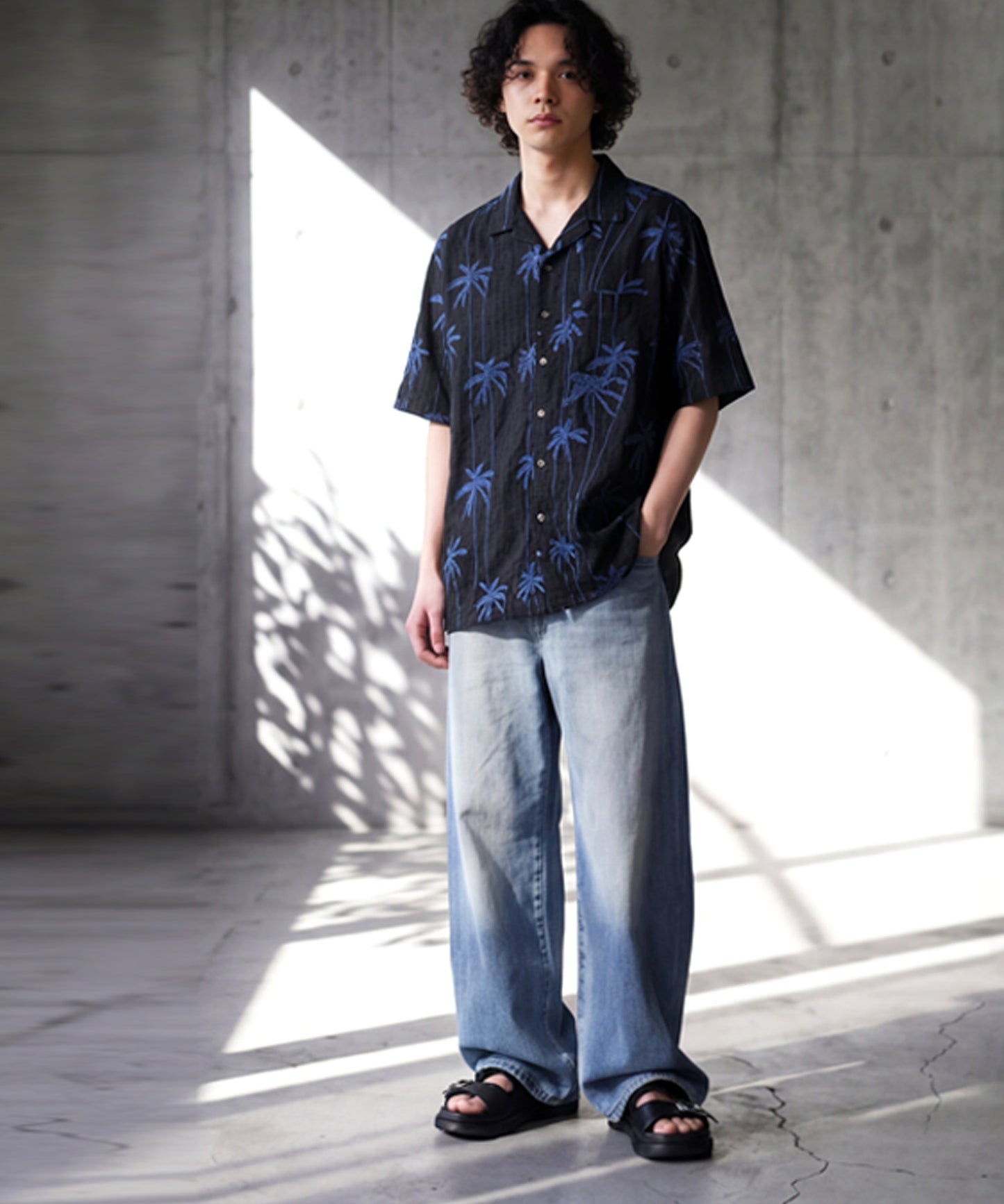 NUUUII 100% Cotton Dobby Weave Shirt With Palm Tree Embroidery Men’s
