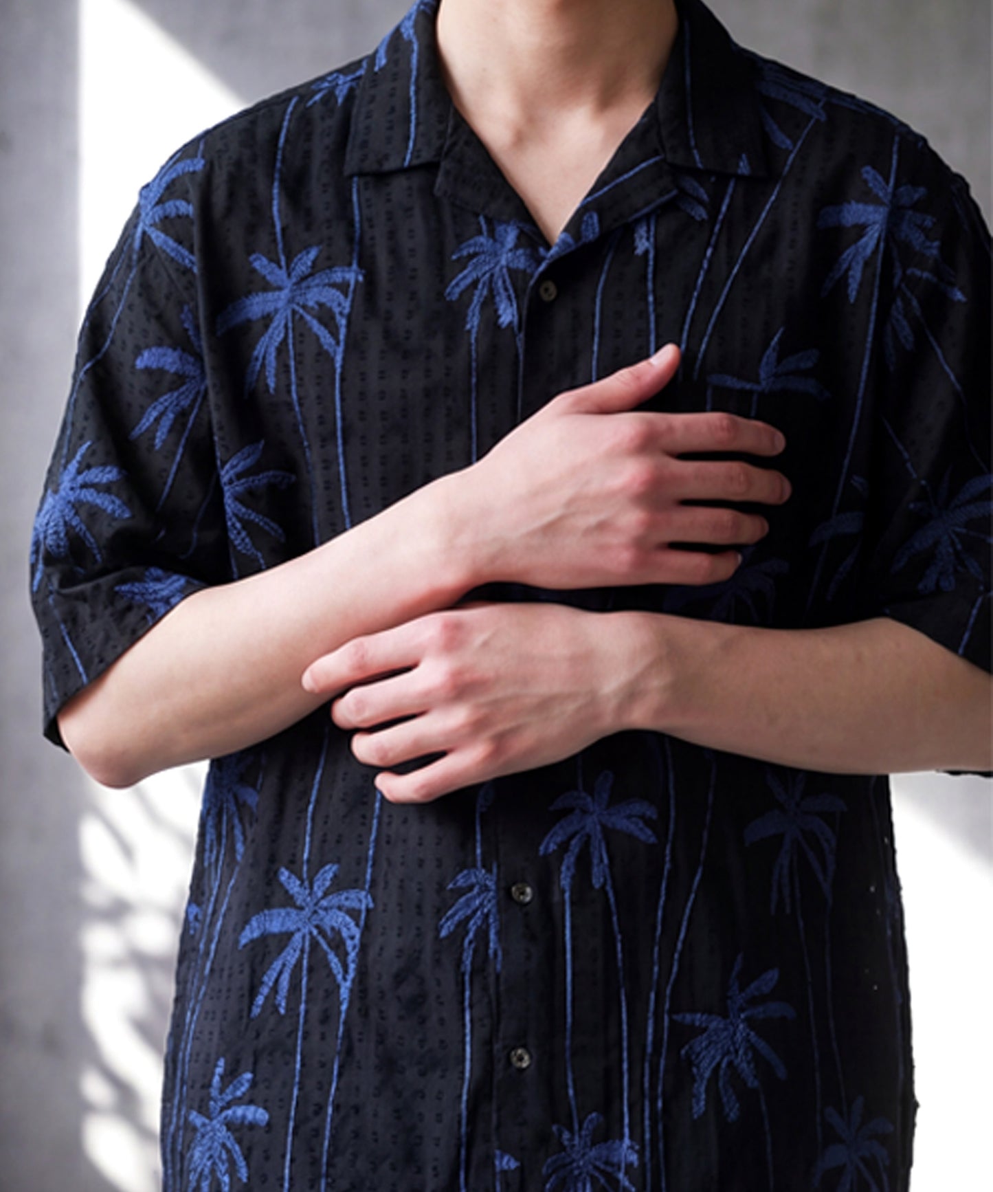 NUUUII 100% Cotton Dobby Weave Shirt With Palm Tree Embroidery Men’s