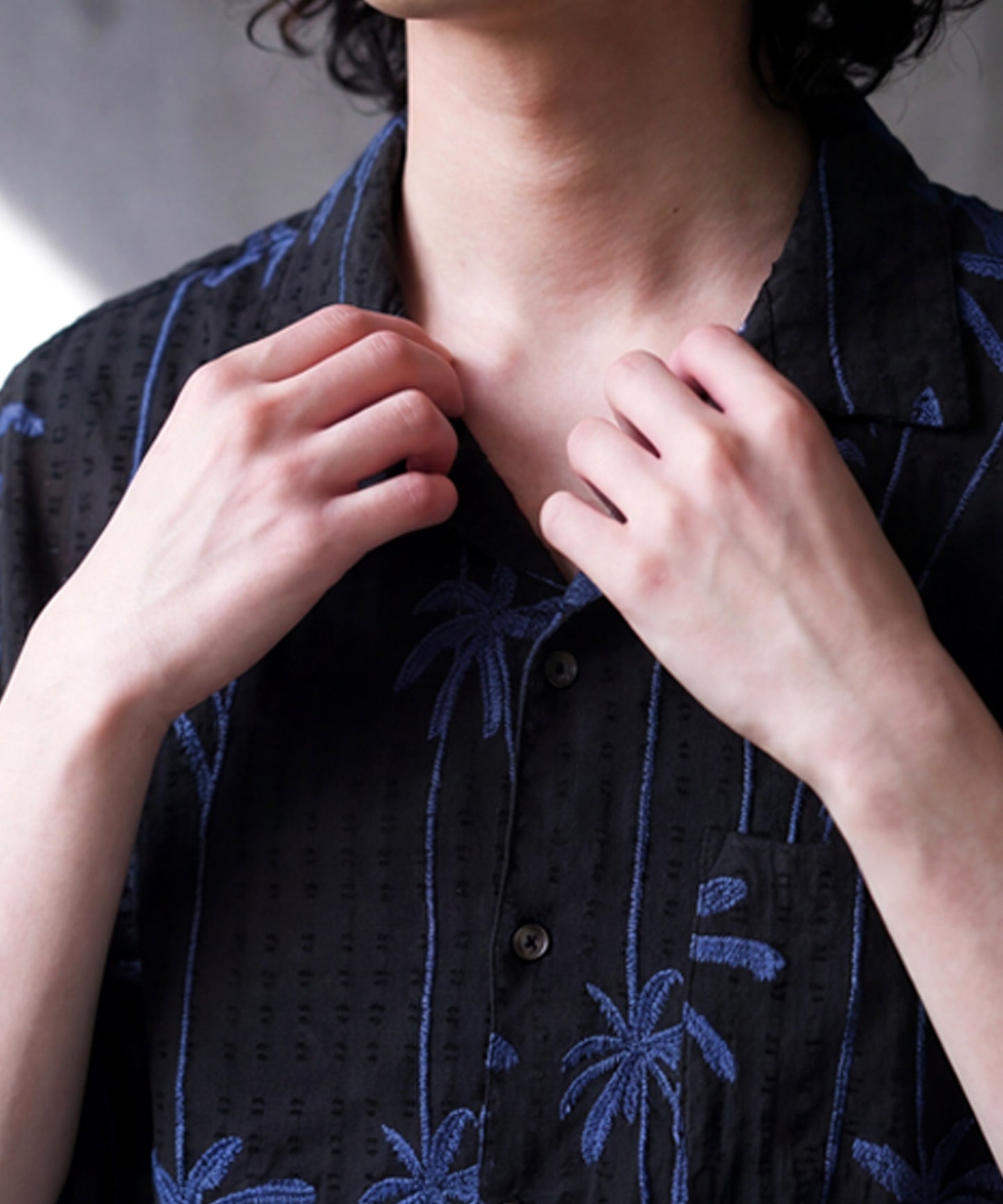 NUUUII 100% Cotton Dobby Weave Shirt With Palm Tree Embroidery Men’s