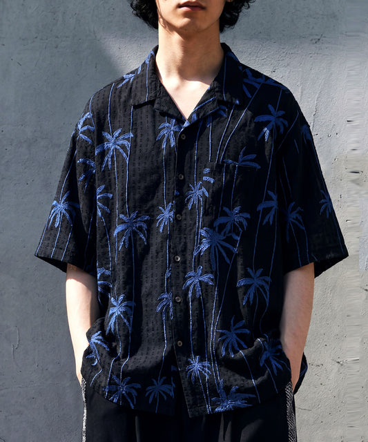 NUUUII 100% Cotton Dobby Weave Shirt With Palm Tree Embroidery Men’s