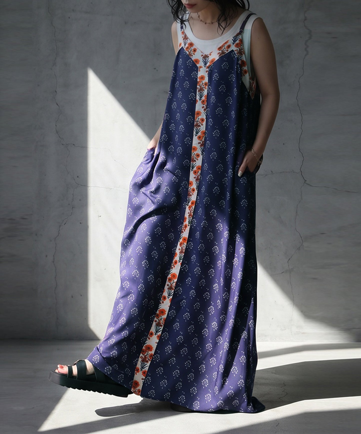 NUUUII A-Line Sleeveless Retro Print Camisole Dress With Adjustable Drawstring Ladies
