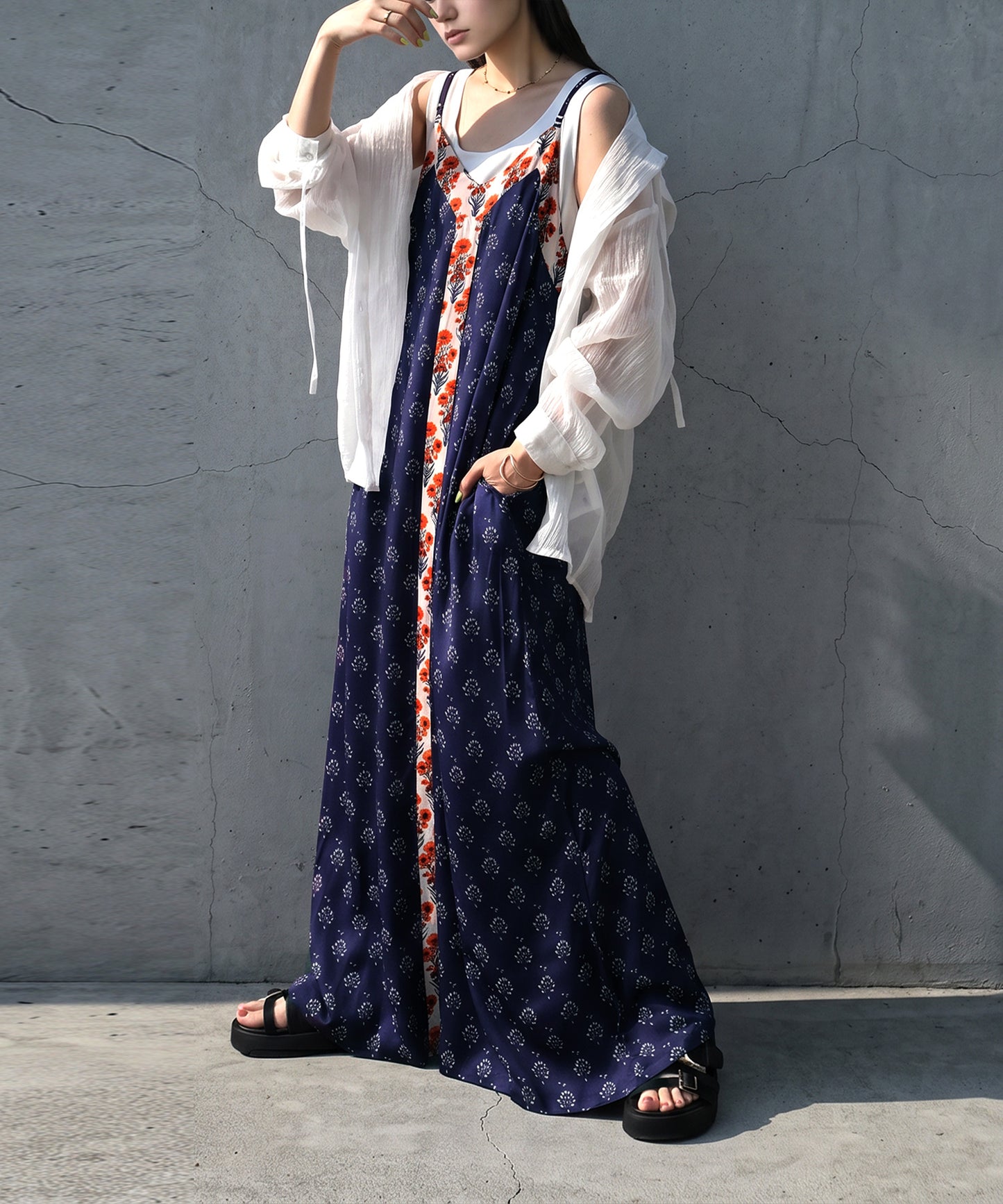 NUUUII A-Line Sleeveless Retro Print Camisole Dress With Adjustable Drawstring Ladies
