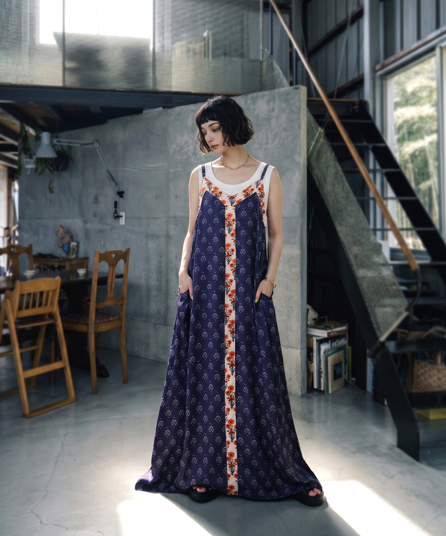NUUUII A-Line Sleeveless Retro Print Camisole Dress With Adjustable Drawstring Ladies