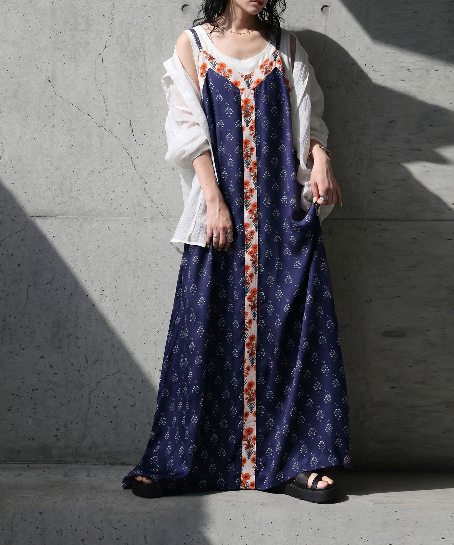 NUUUII A-Line Sleeveless Retro Print Camisole Dress With Adjustable Drawstring Ladies