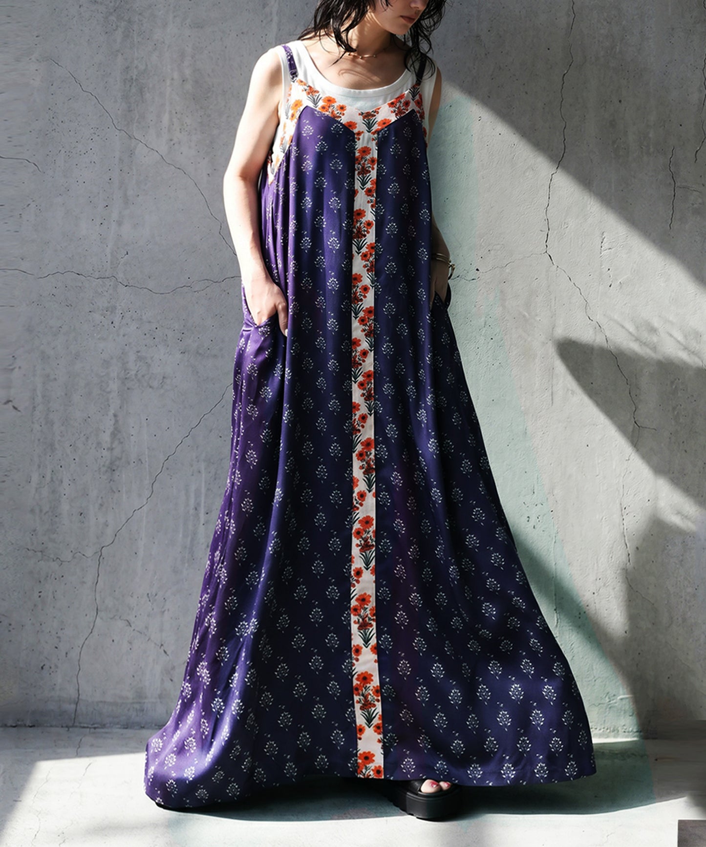 NUUUII A-Line Sleeveless Retro Print Camisole Dress With Adjustable Drawstring Ladies