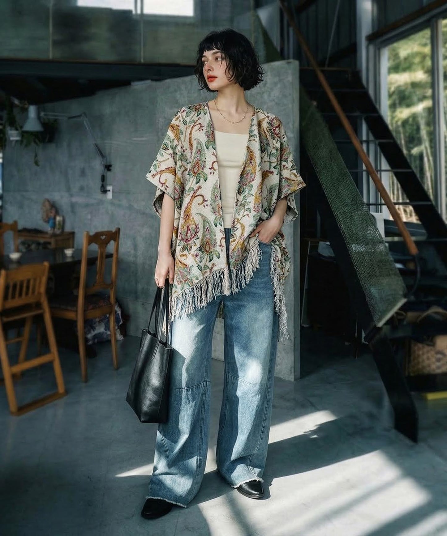 Fringe Floral Poncho Ladies