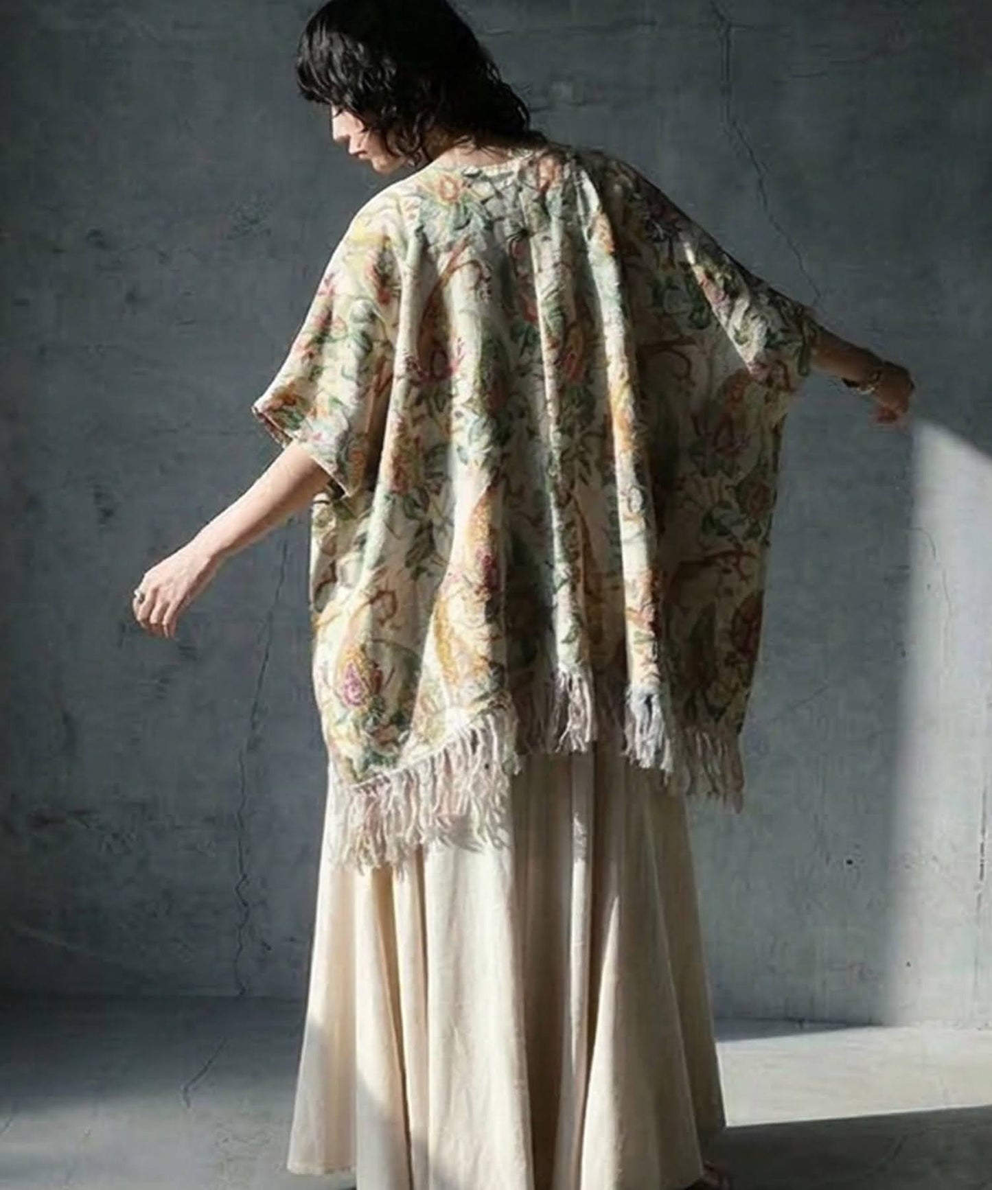 Fringe Floral Poncho Ladies