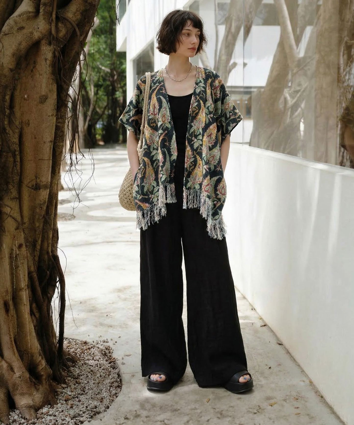 Fringe Floral Poncho Ladies