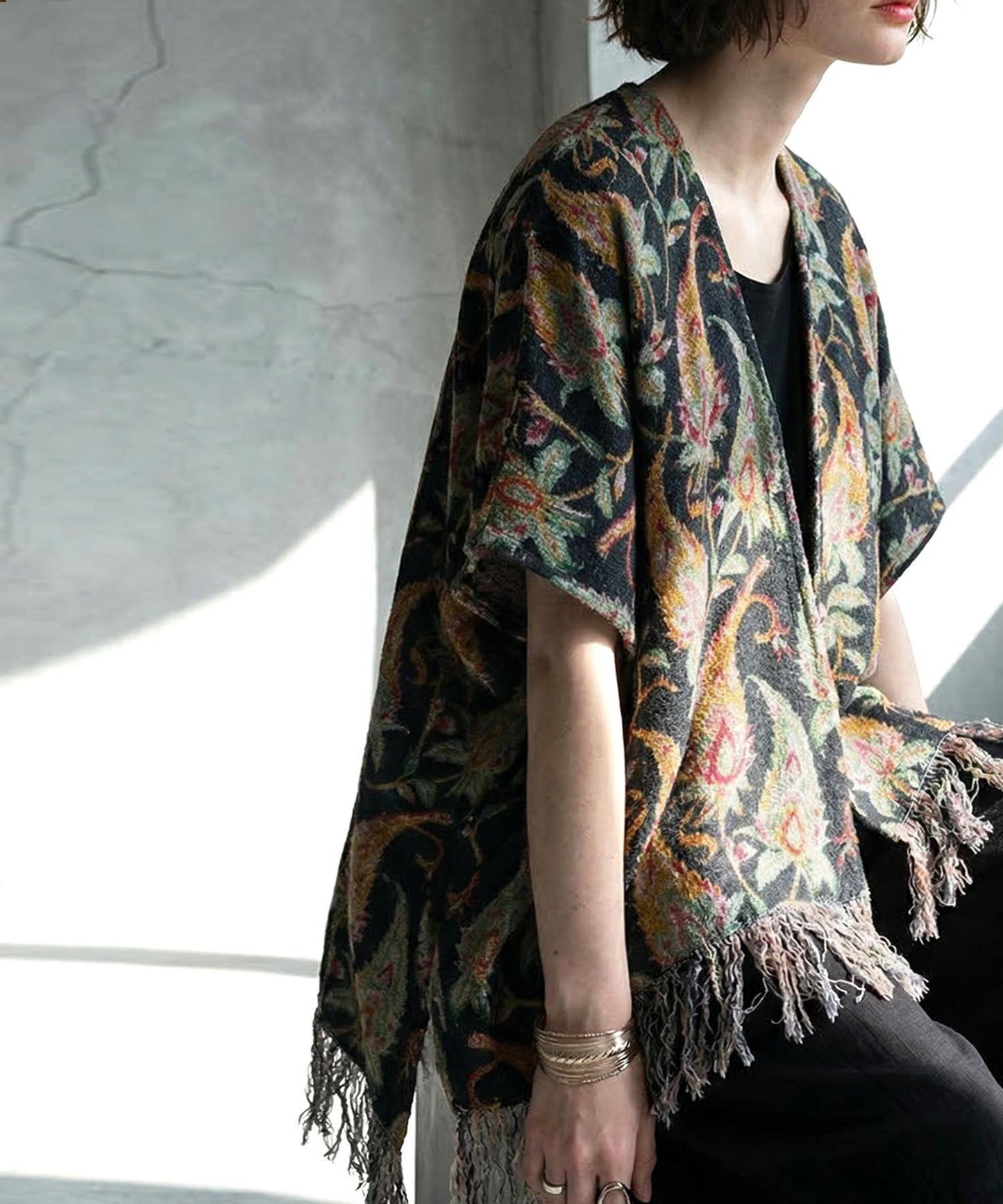 Fringe Floral Poncho Ladies