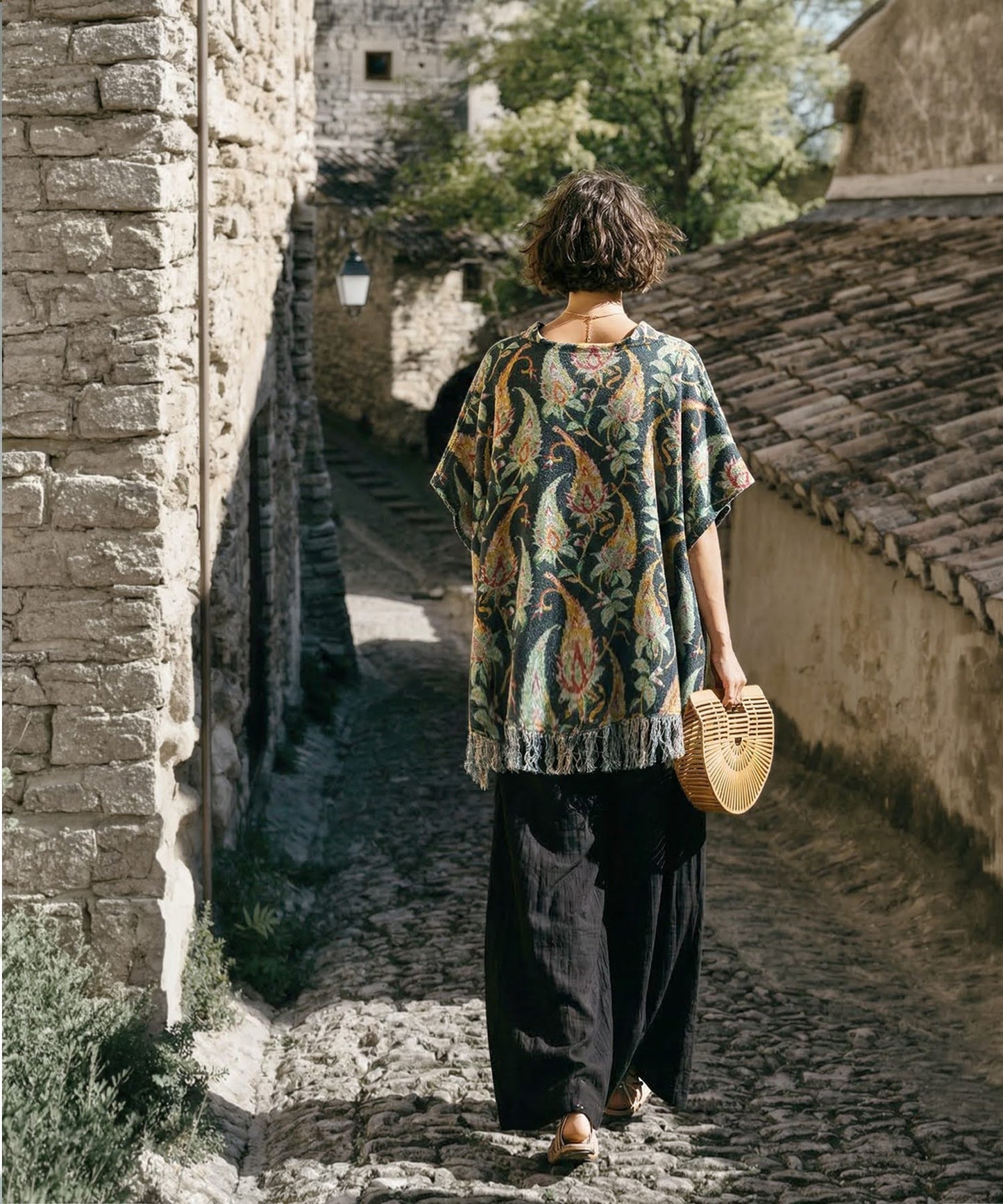 Fringe Floral Poncho Ladies