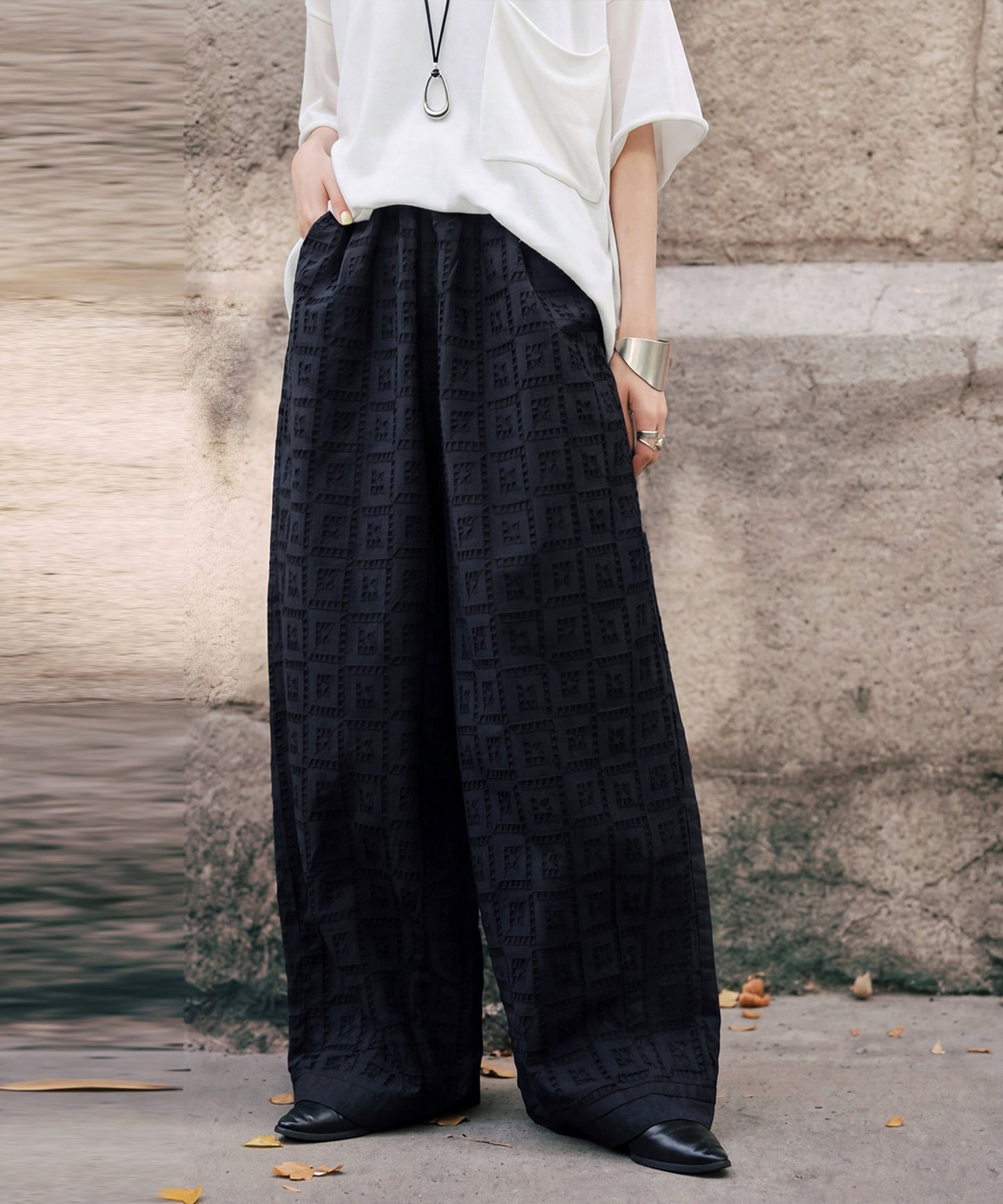 NUUUII 100% Cotton Chiffon Embroidered Wide Pants Ladies