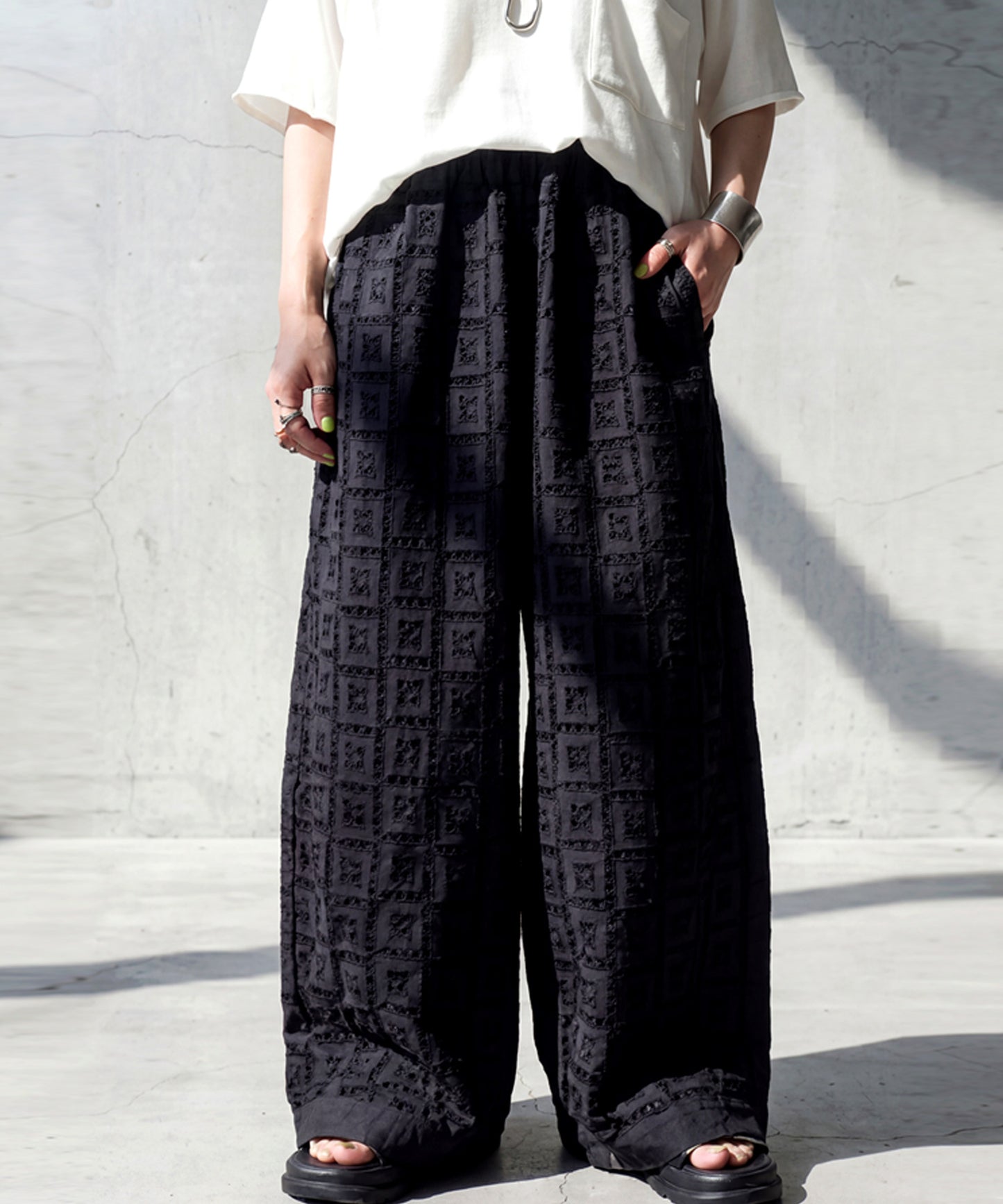 NUUUII 100% Cotton Chiffon Embroidered Wide Pants Ladies
