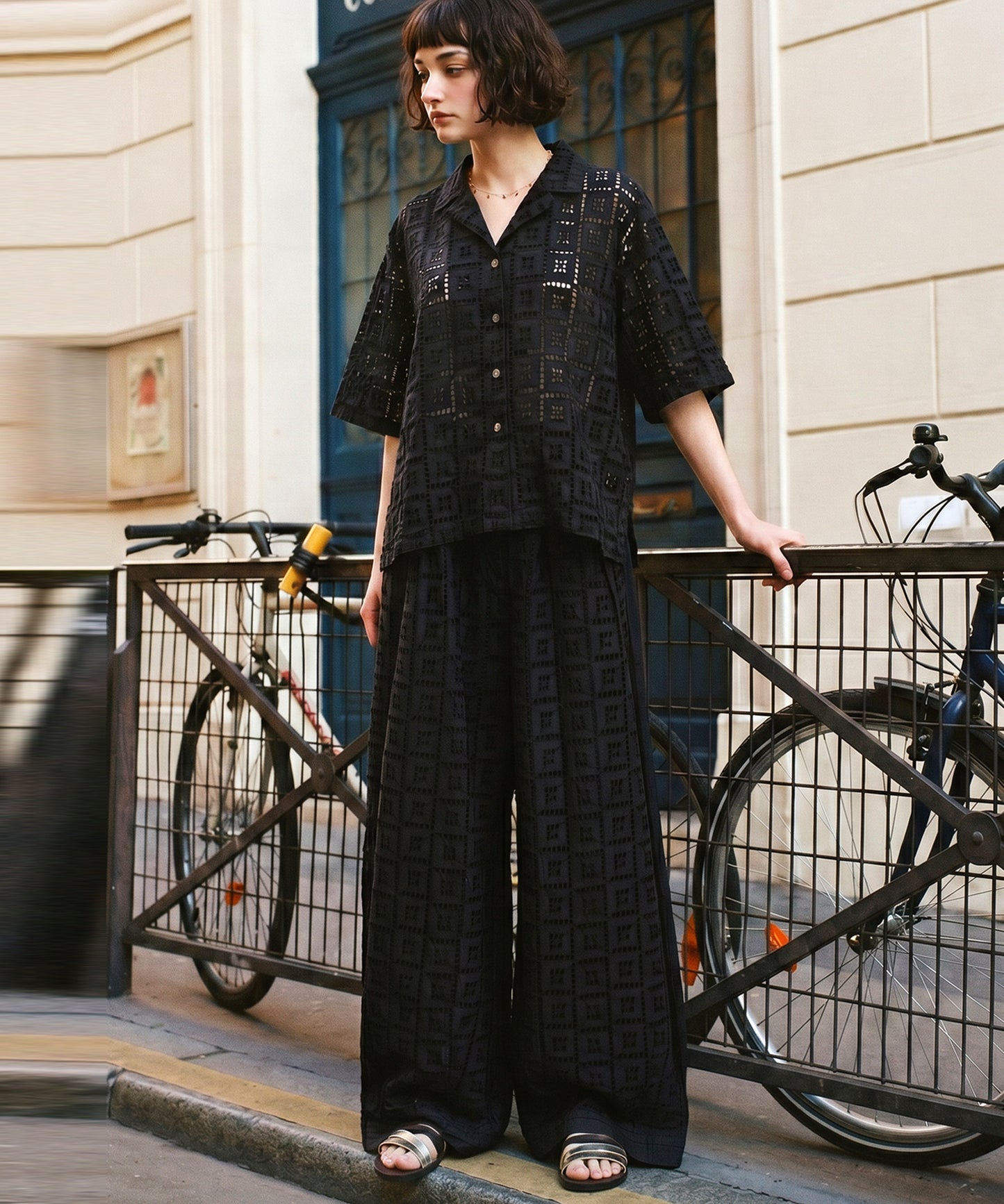 NUUUII 100% Cotton Chiffon Embroidered Wide Pants Ladies