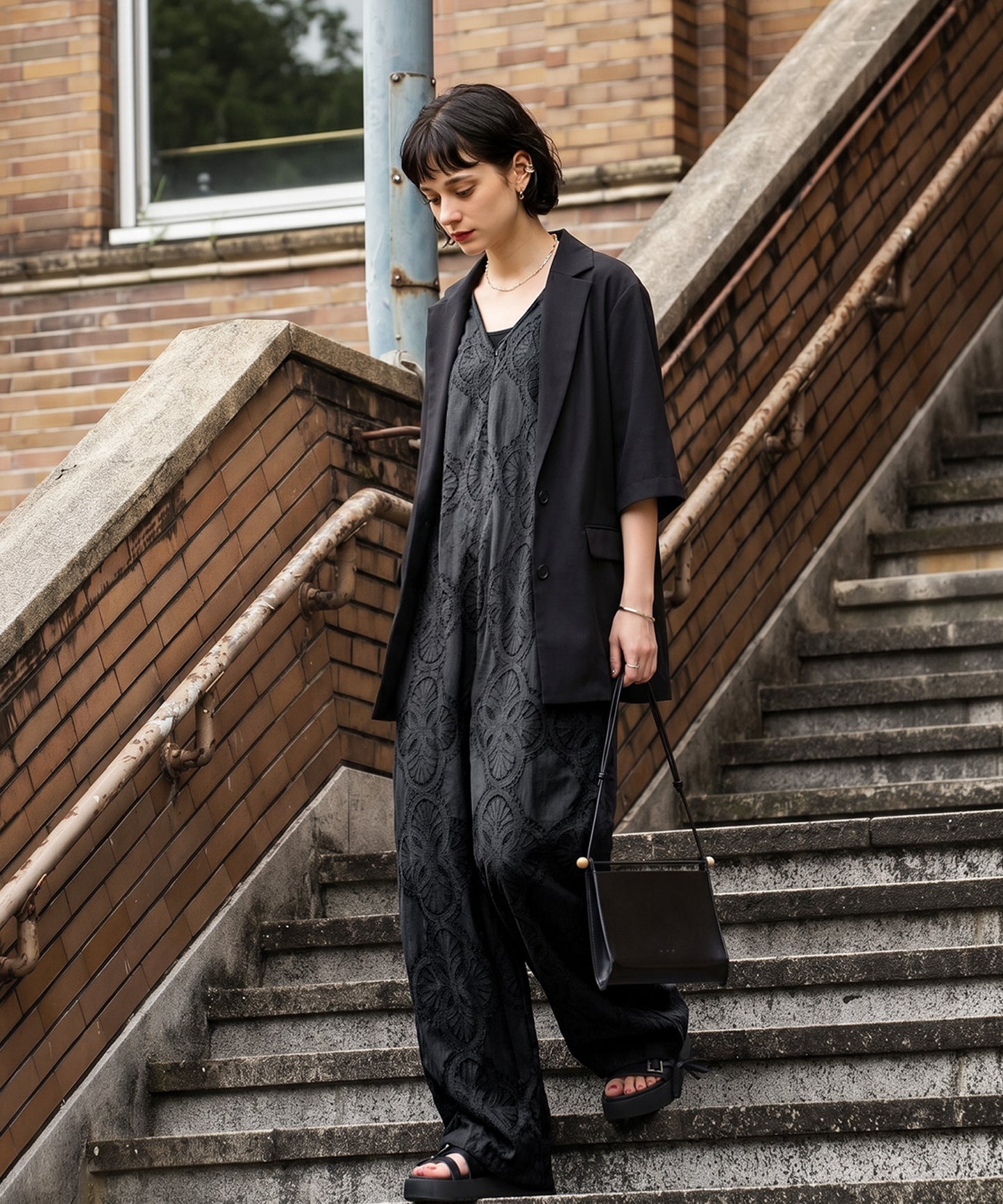 NUUUII V-Neck Lace Wide-Leg All-In-One Ladies