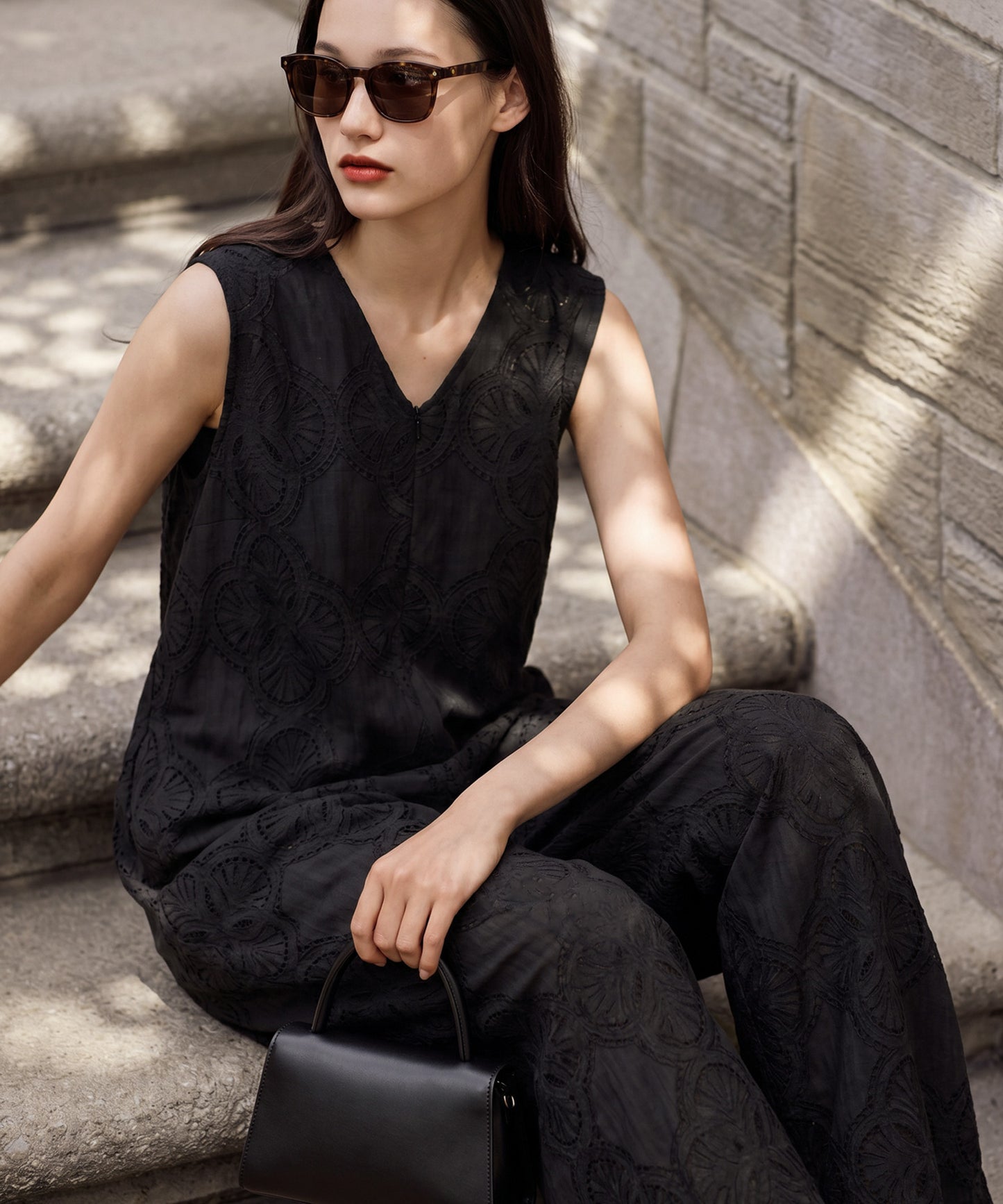 NUUUII V-Neck Lace Wide-Leg All-In-One Ladies