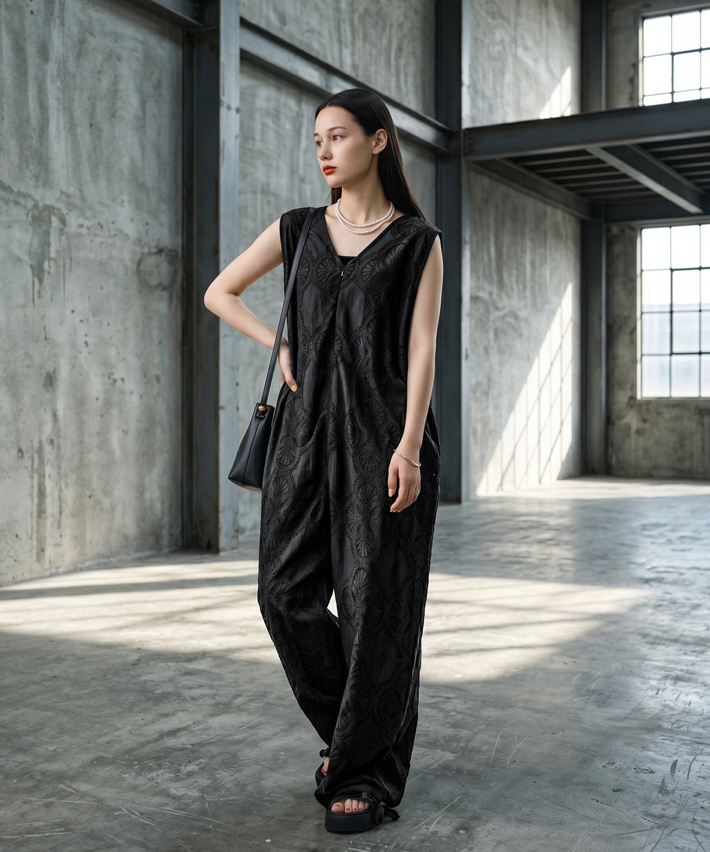 NUUUII V-Neck Lace Wide-Leg All-In-One Ladies