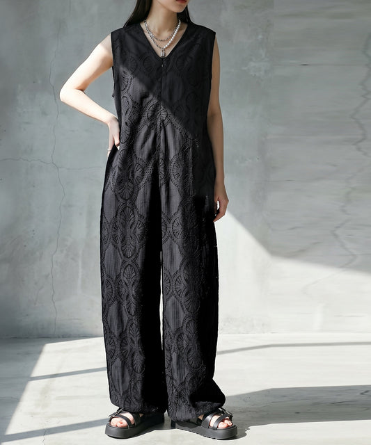 NUUUII V-Neck Lace Wide-Leg All-In-One Ladies
