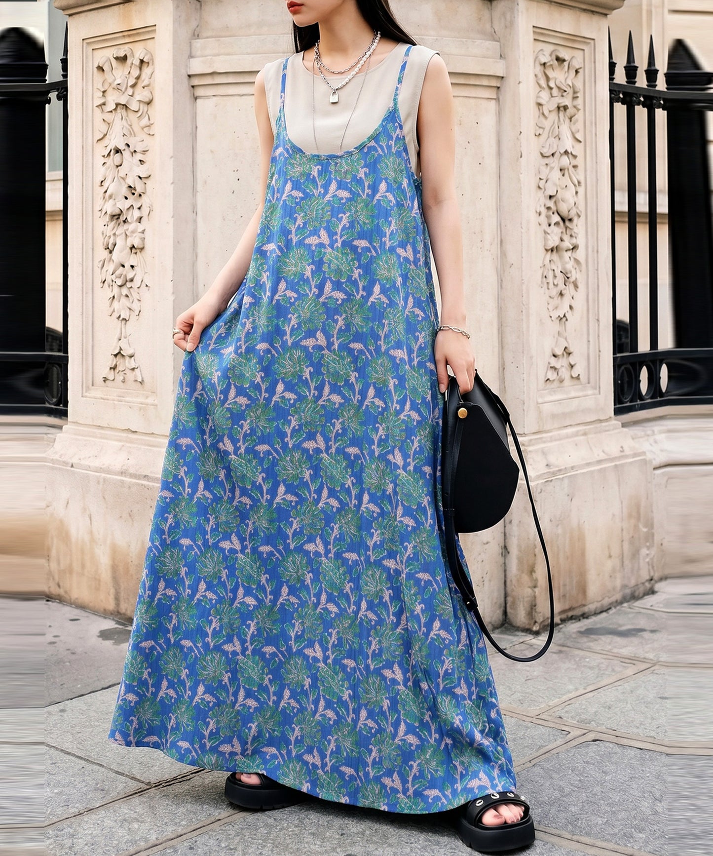 NUUUII Patterned Print 100% Cotton Long Camisole Dress Ladies