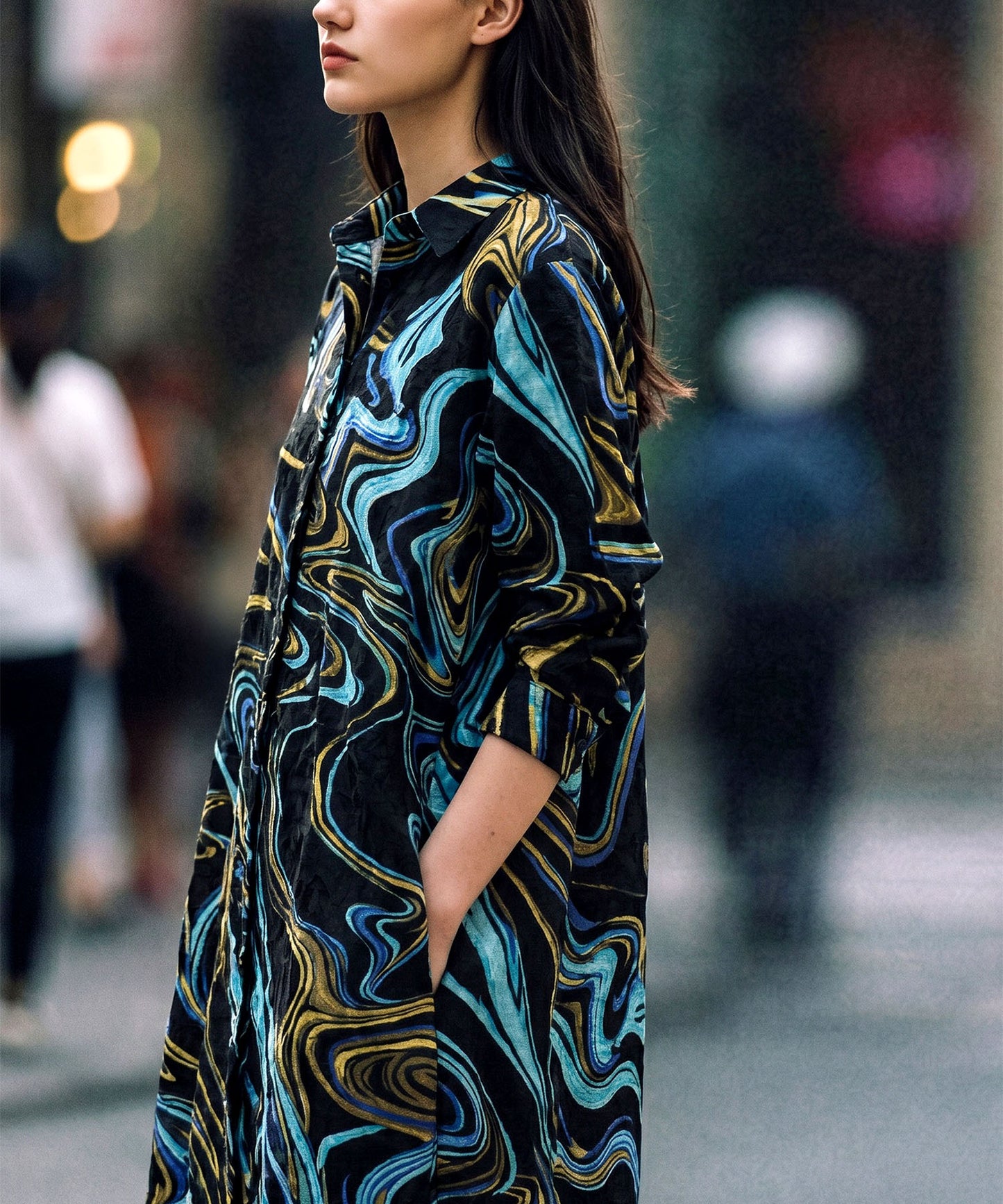 NUUUII 100% Cotton Art Print Shirt Dress Ladies