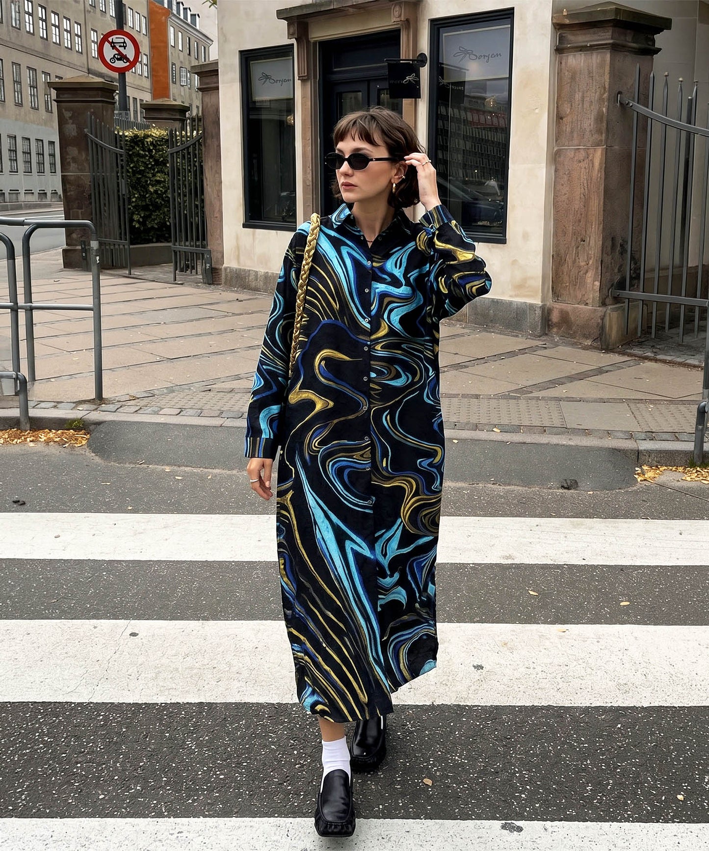 NUUUII 100% Cotton Art Print Shirt Dress Ladies