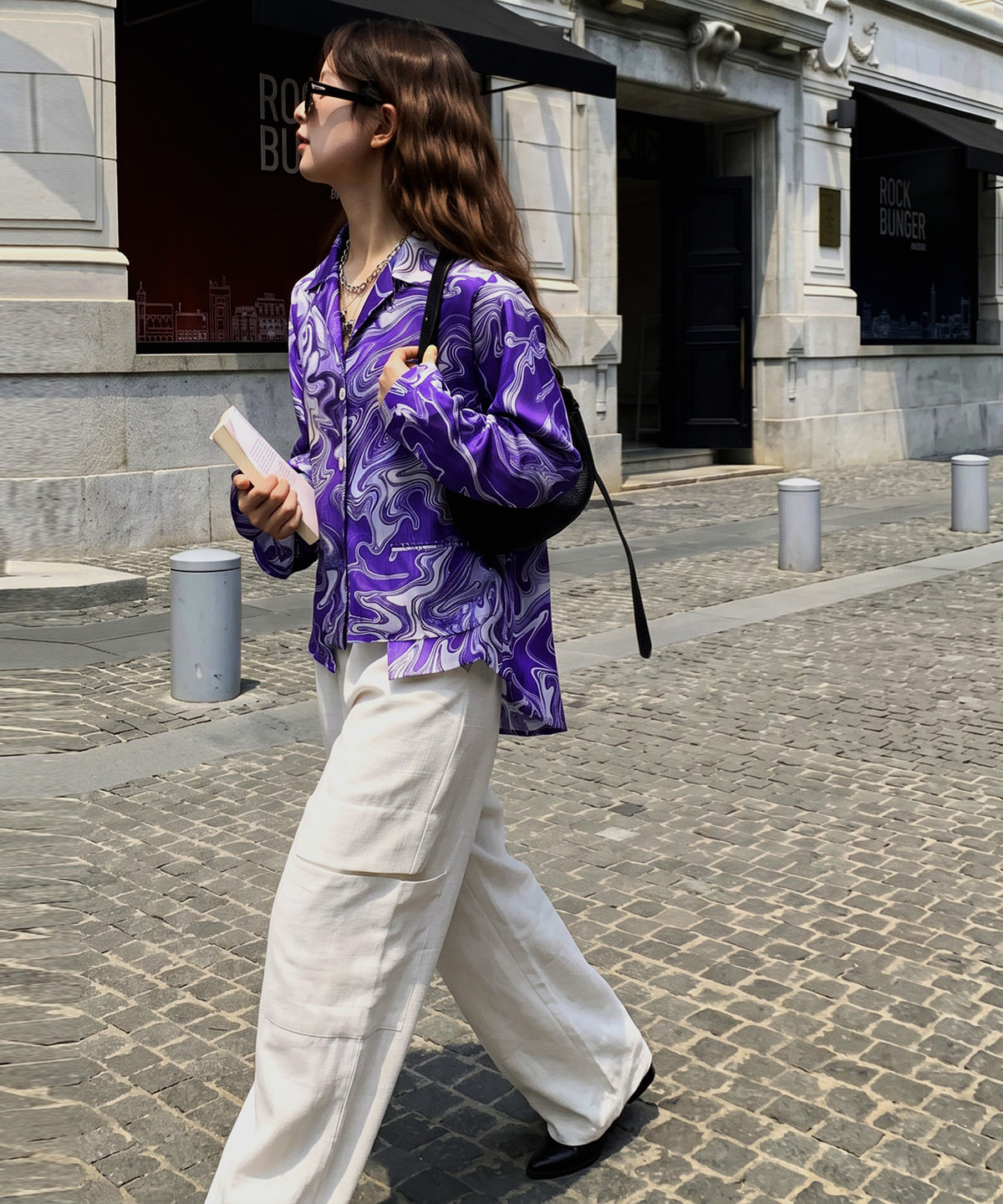 NUUUII Marble Pattern Open Collar Shirt Jacket Ladies