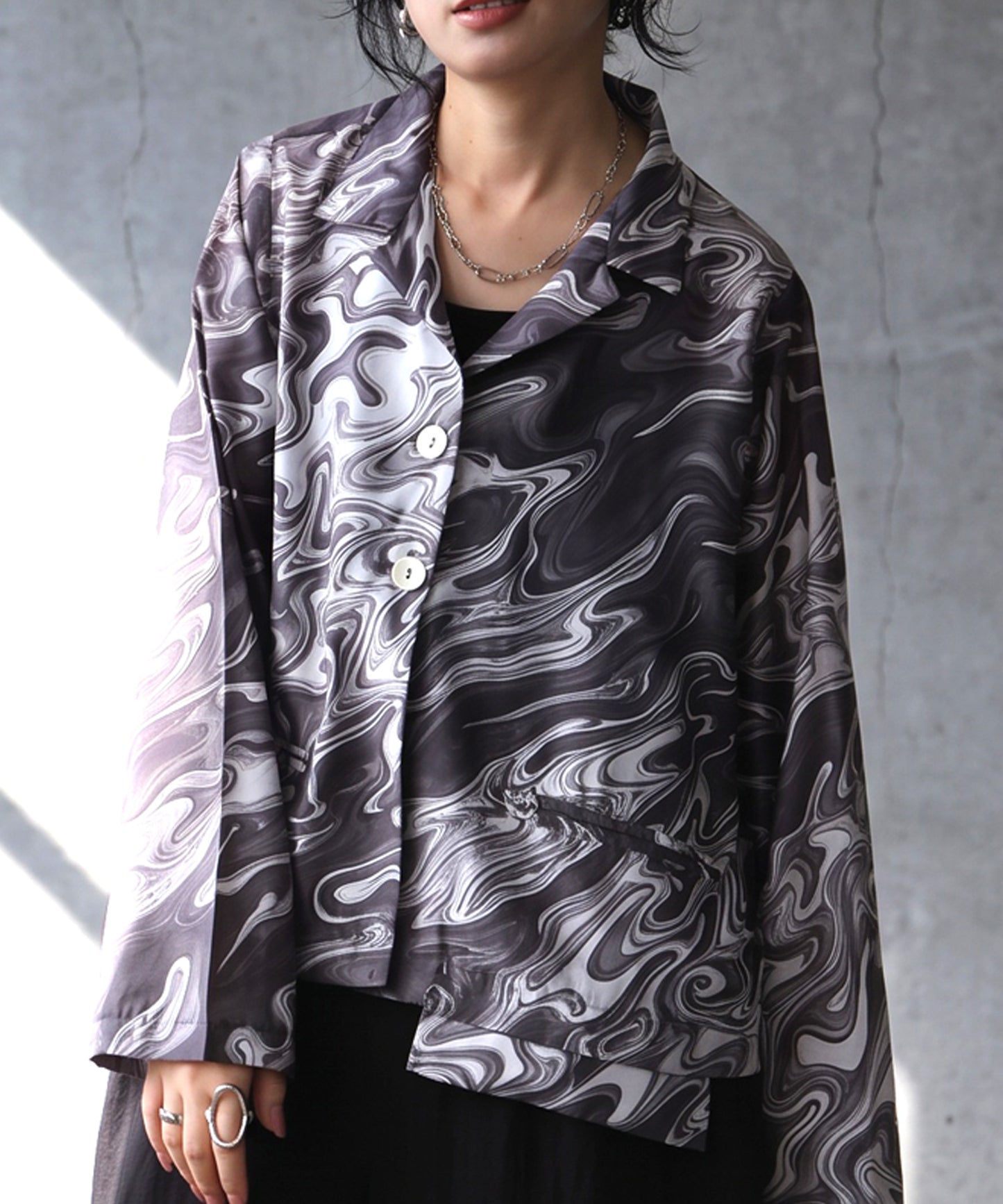 NUUUII Marble Pattern Open Collar Shirt Jacket Ladies