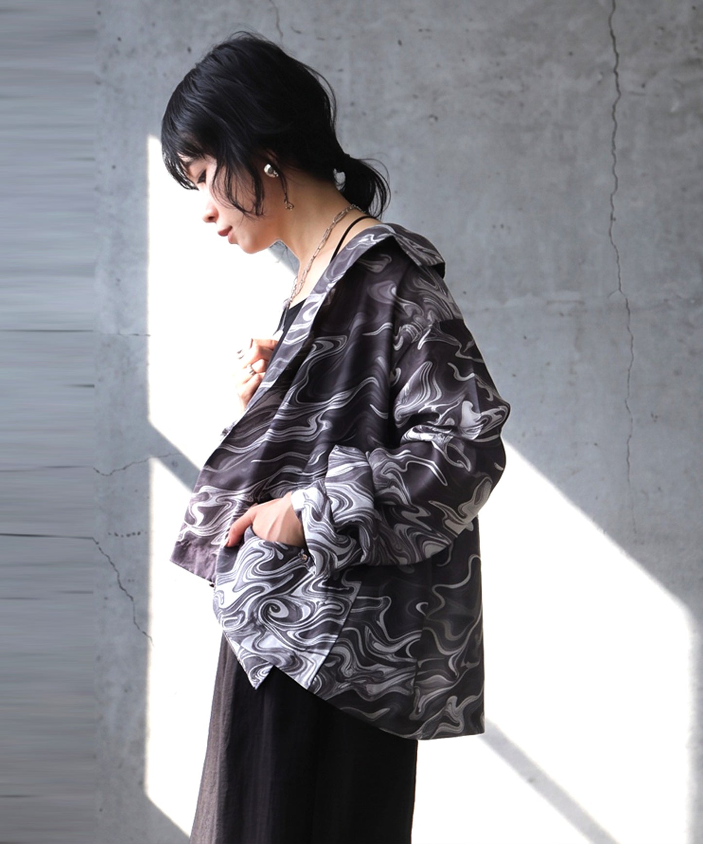 NUUUII Marble Pattern Open Collar Shirt Jacket Ladies