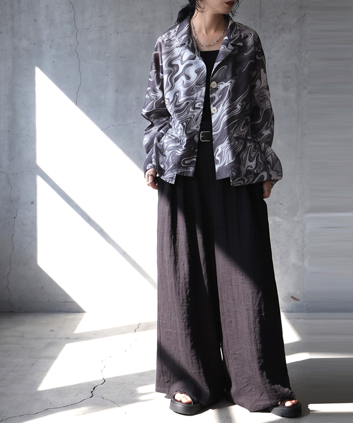 NUUUII Marble Pattern Open Collar Shirt Jacket Ladies