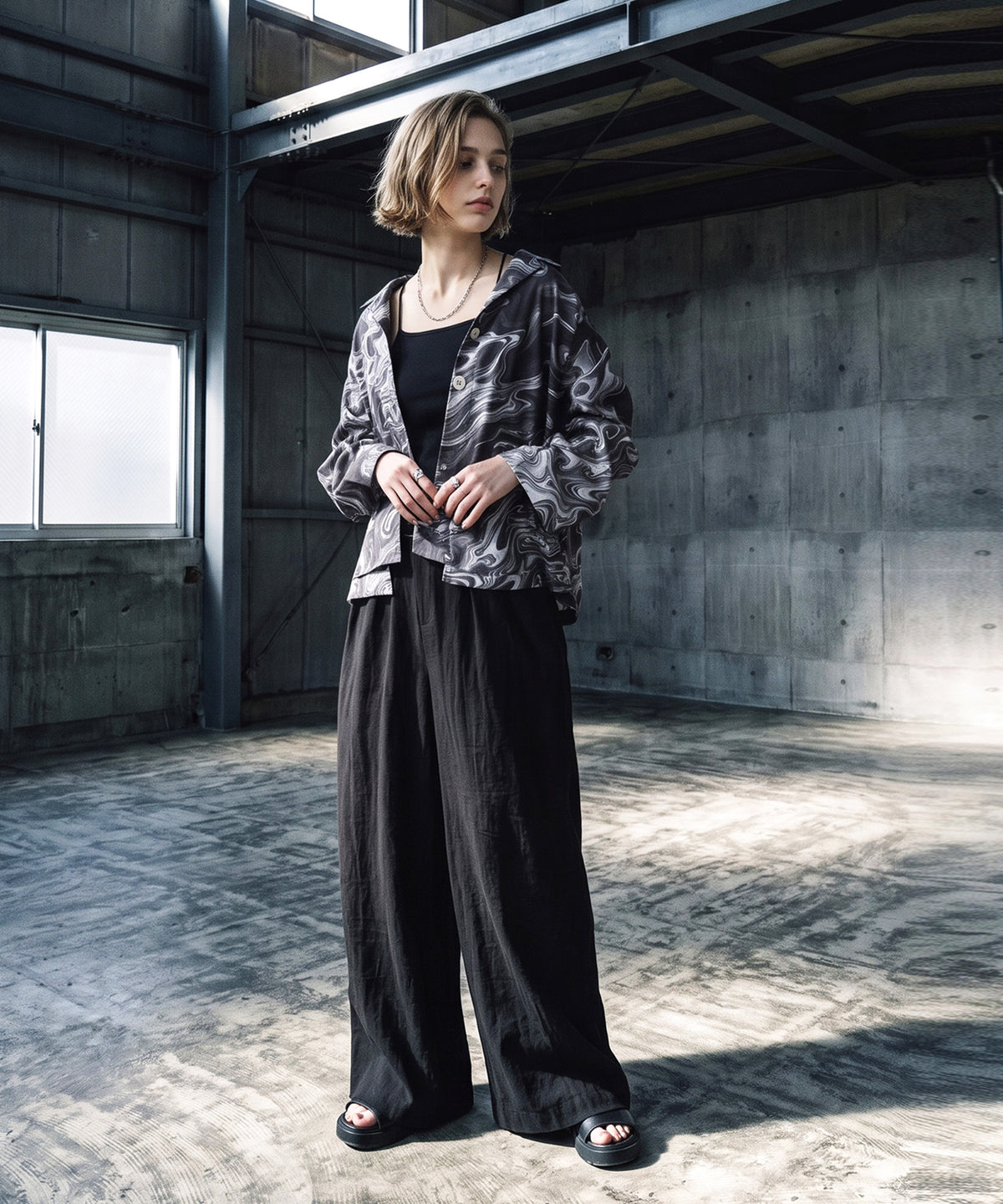NUUUII Marble Pattern Open Collar Shirt Jacket Ladies